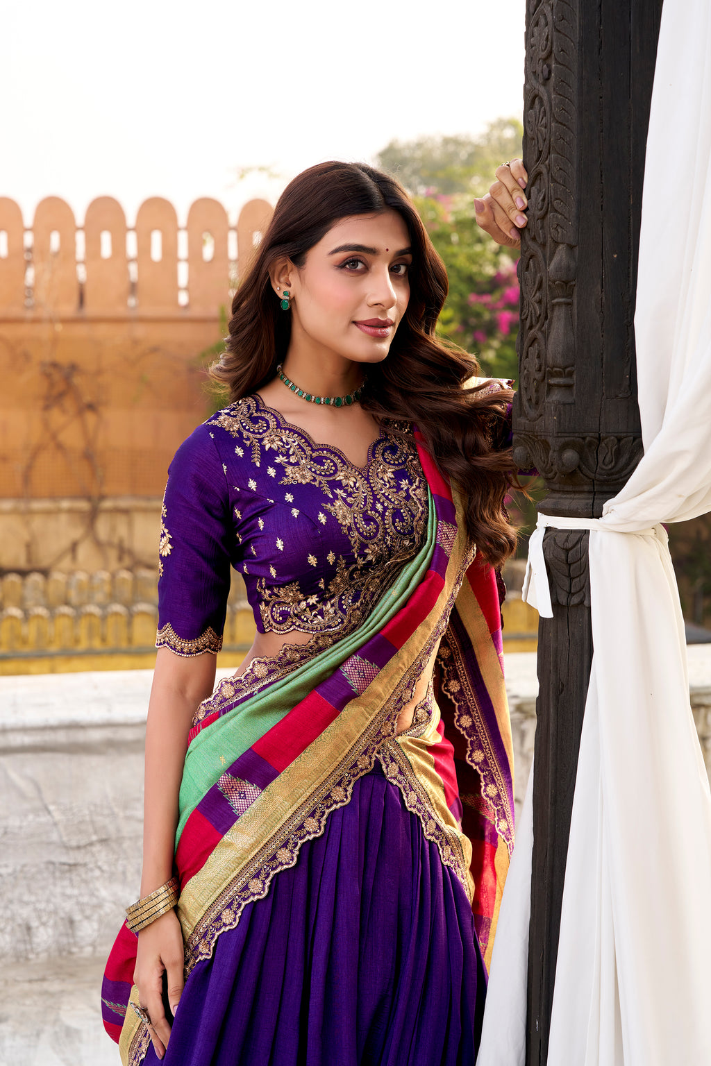 Vichitra Silk Thread Embroidered Lehenga With Dupatta