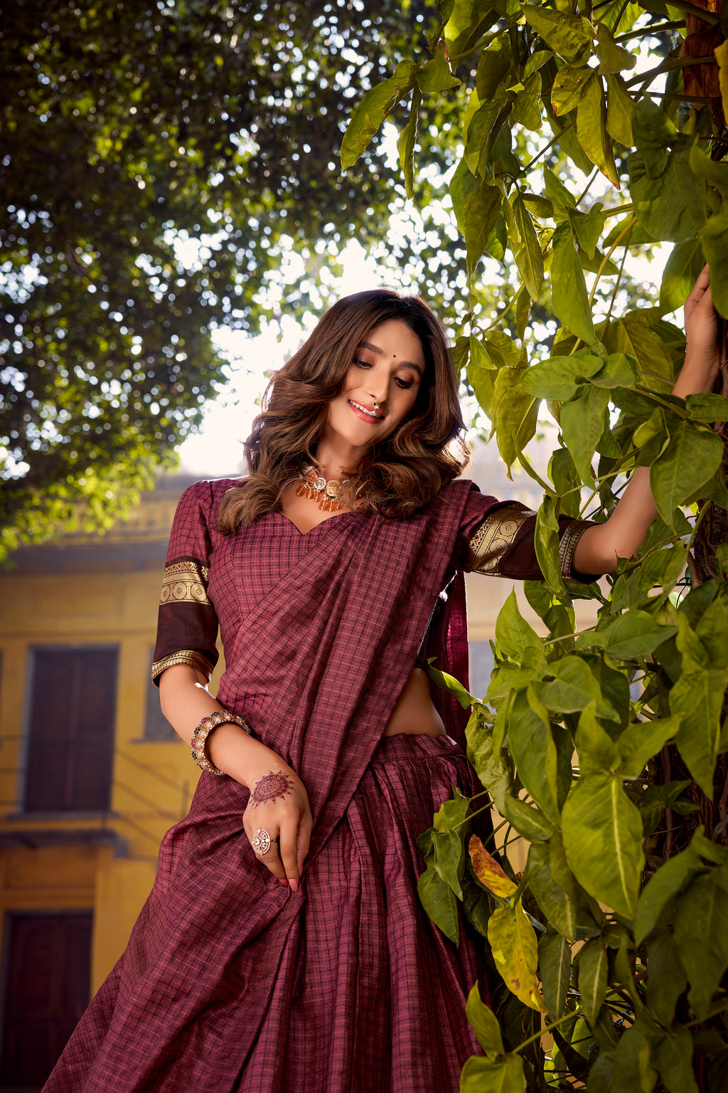 Chettinad Cotton Chex Zari Weaving Lehenga With Dupatta