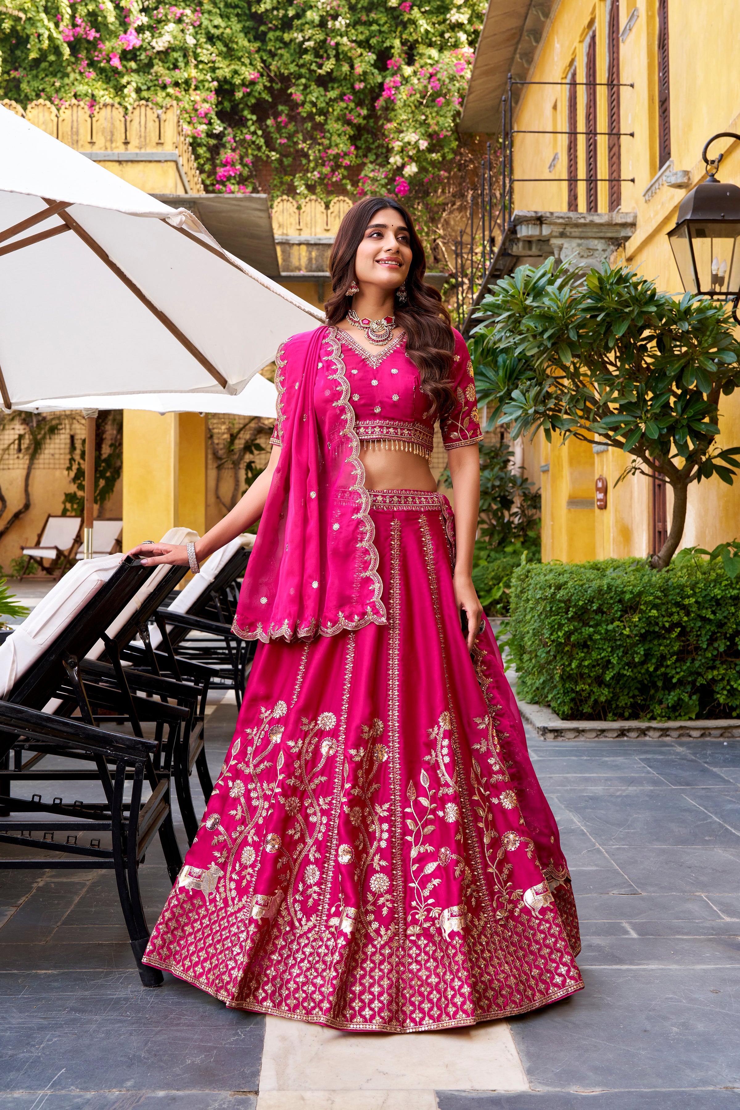 Natural Silk Thread Emroidered Lehenga With Dupatta