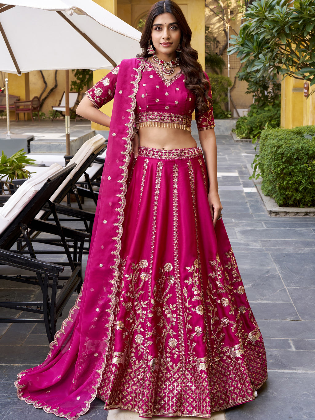 Natural Silk Thread Emroidered Lehenga With Dupatta