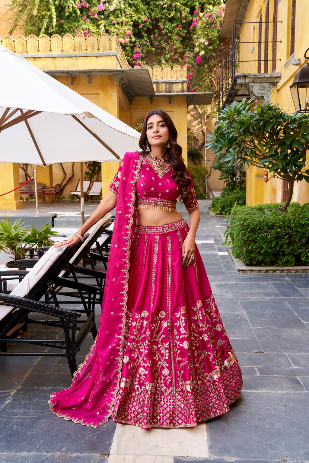 Natural Silk Thread Emroidered Lehenga With Dupatta