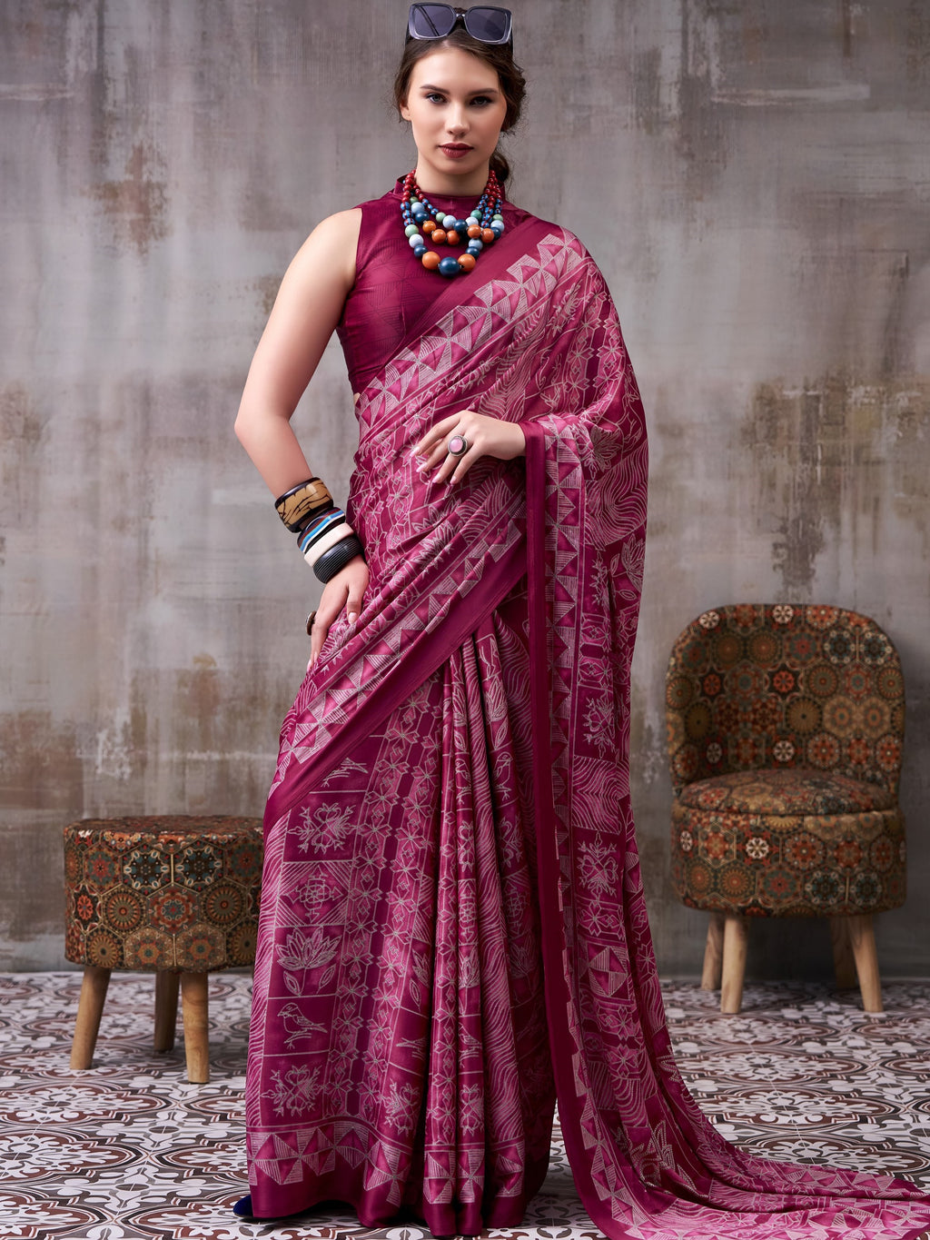 Satin Silk Printed saree