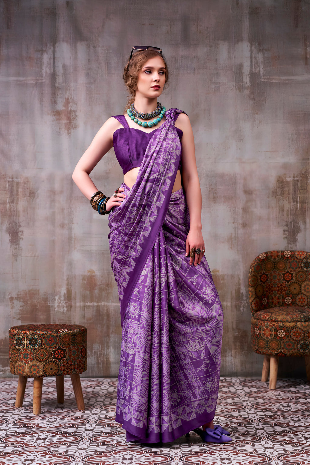 Satin Silk Printed saree