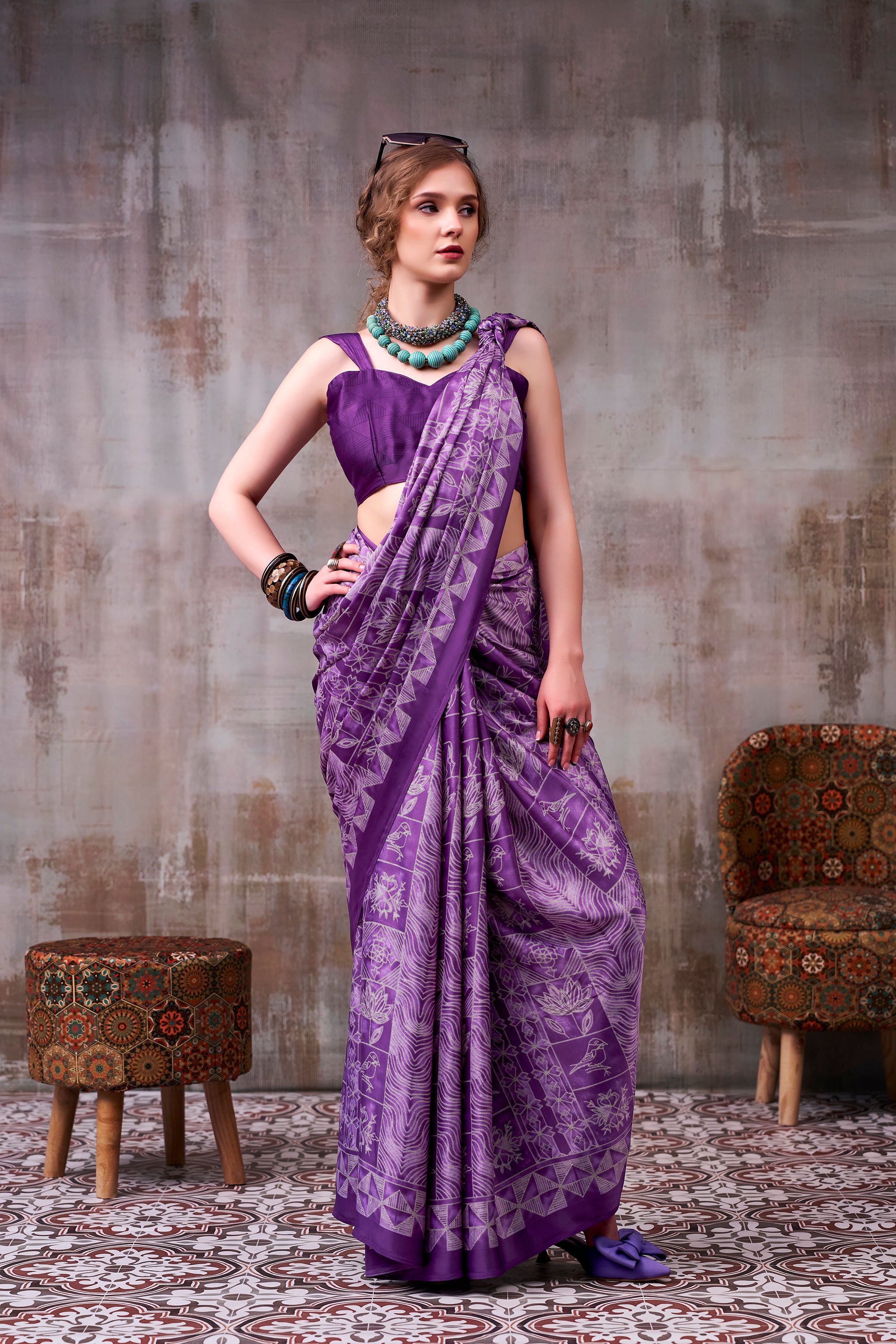 Satin Silk Printed saree