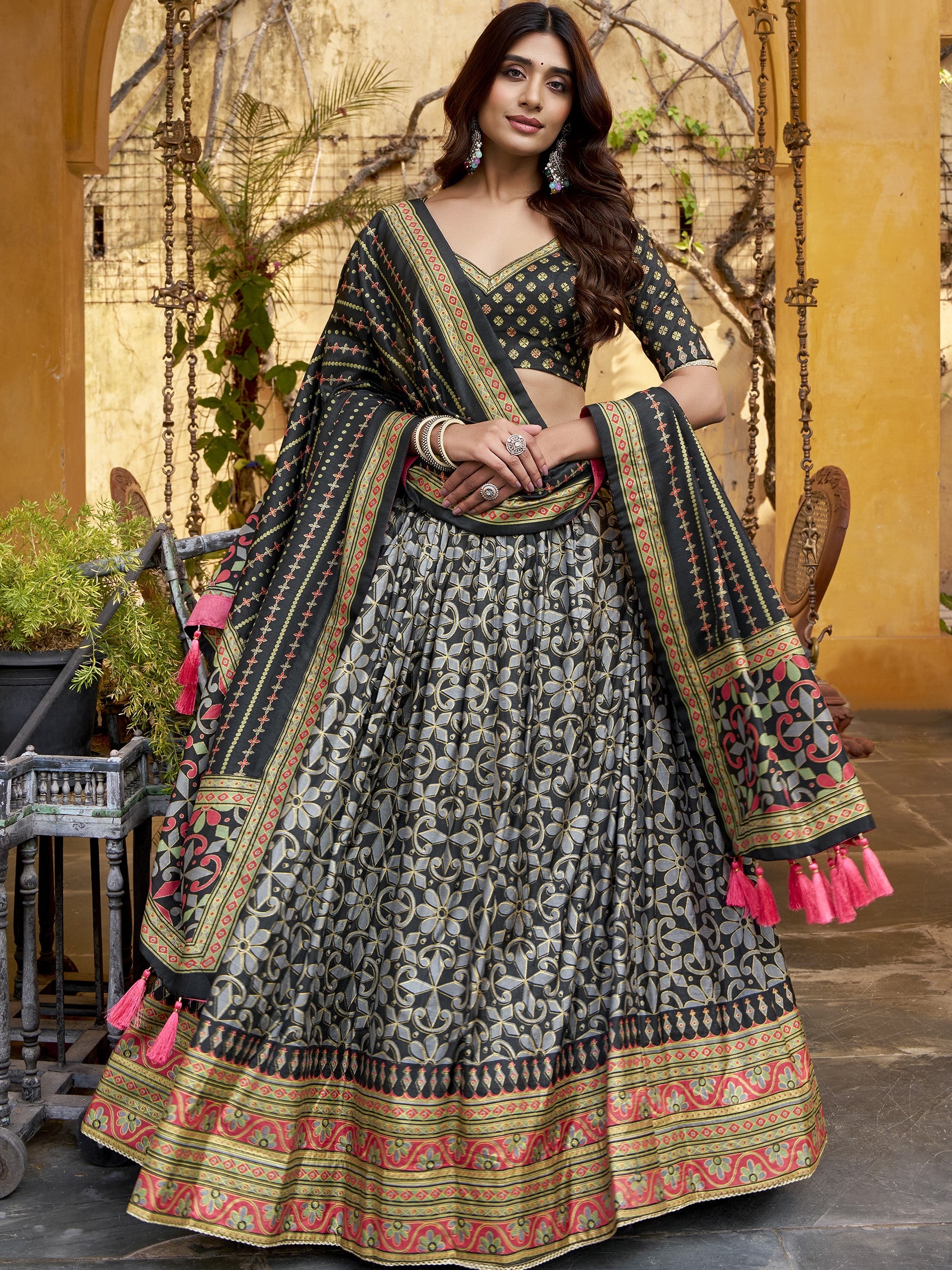 Tussar Silk Sparkle Design Lehenga With Dupatta