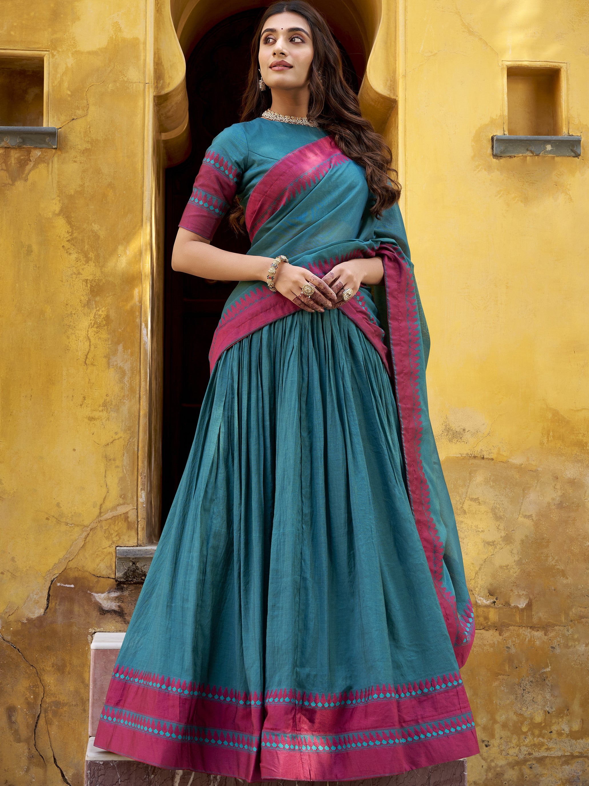 Pure Chanderi Thread Work Lehenga With Dupatta