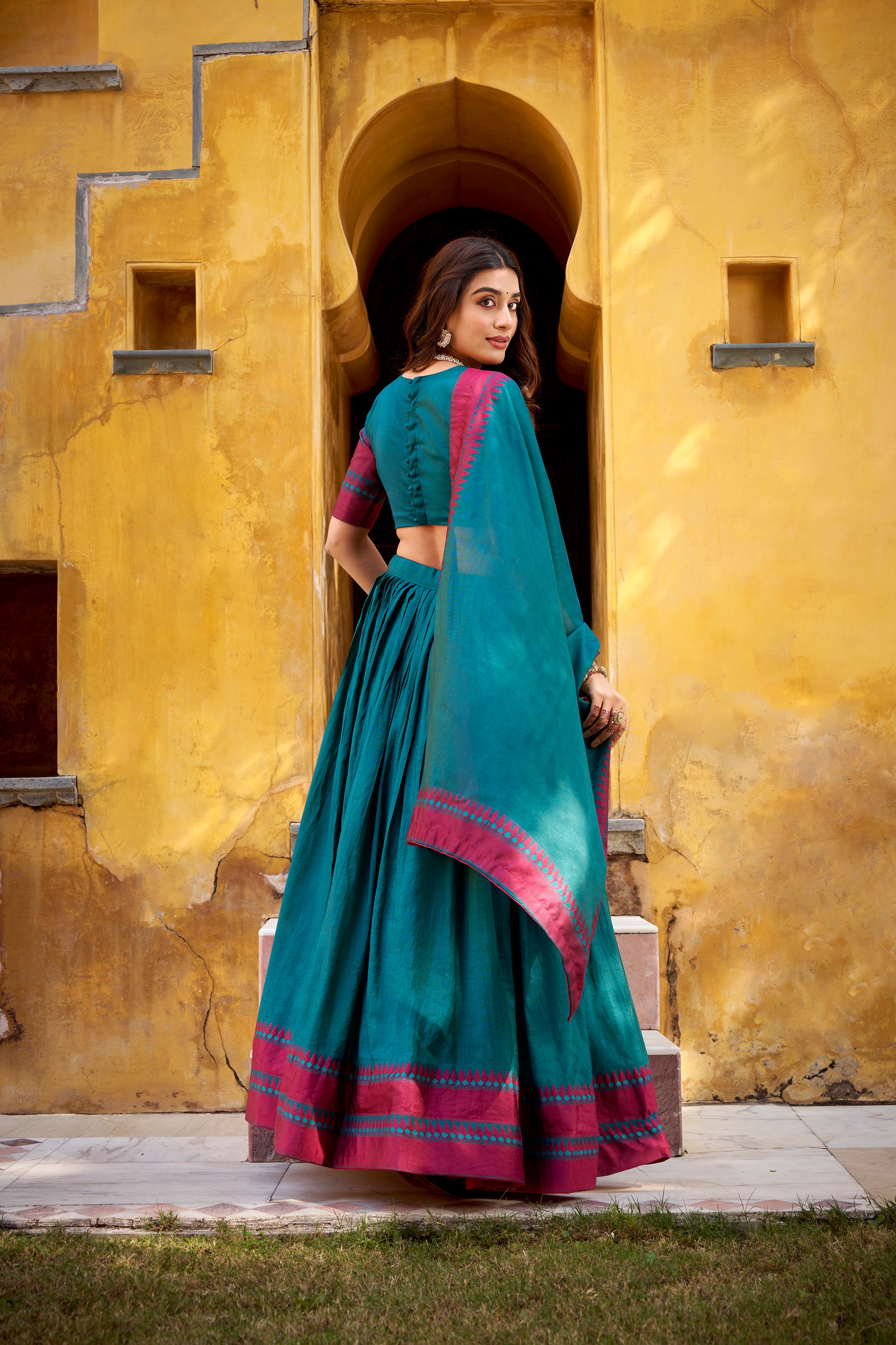 Pure Chanderi Thread Work Lehenga With Dupatta