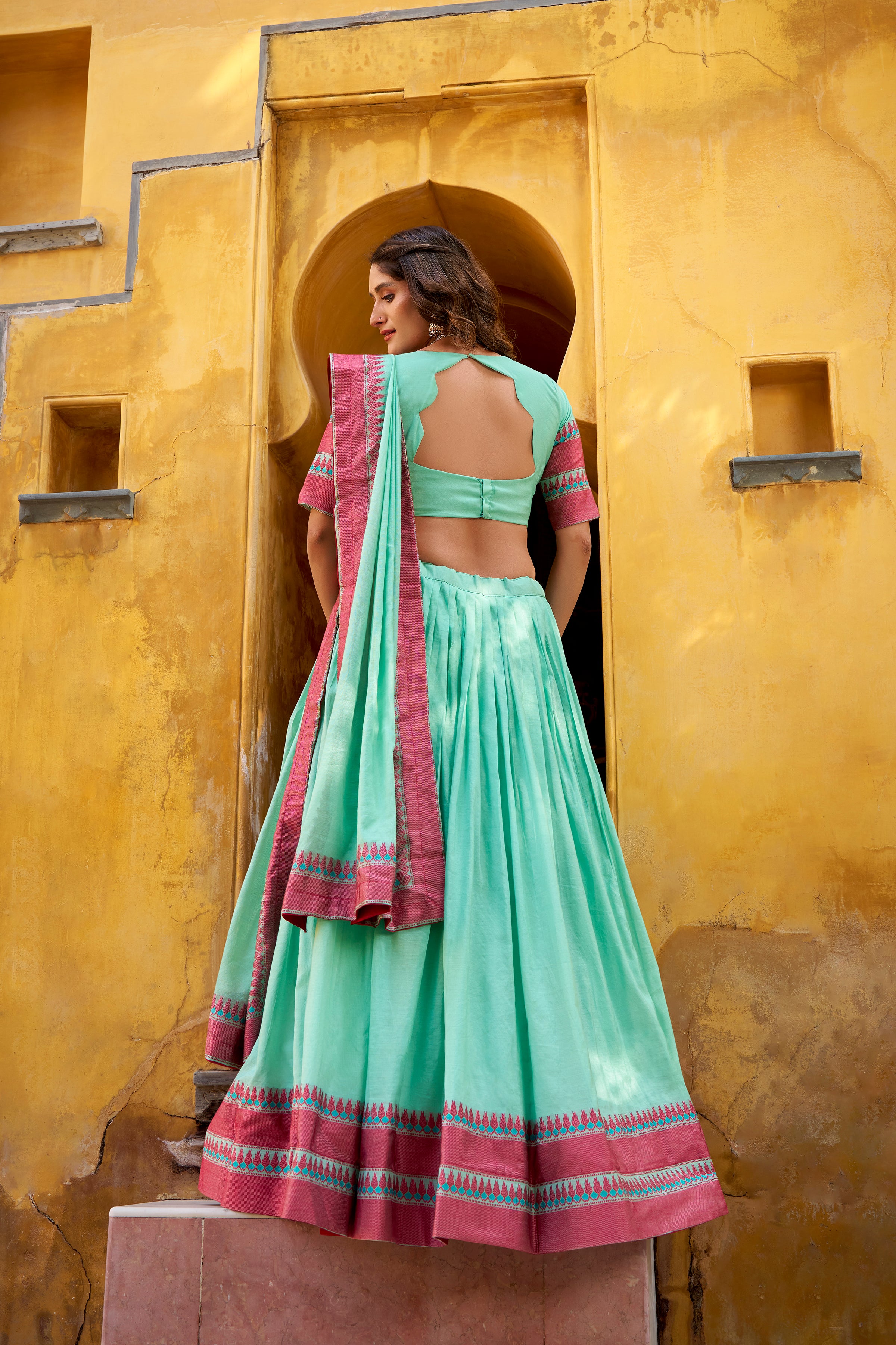Pure Chanderi Thread Work Lehenga With Dupatta