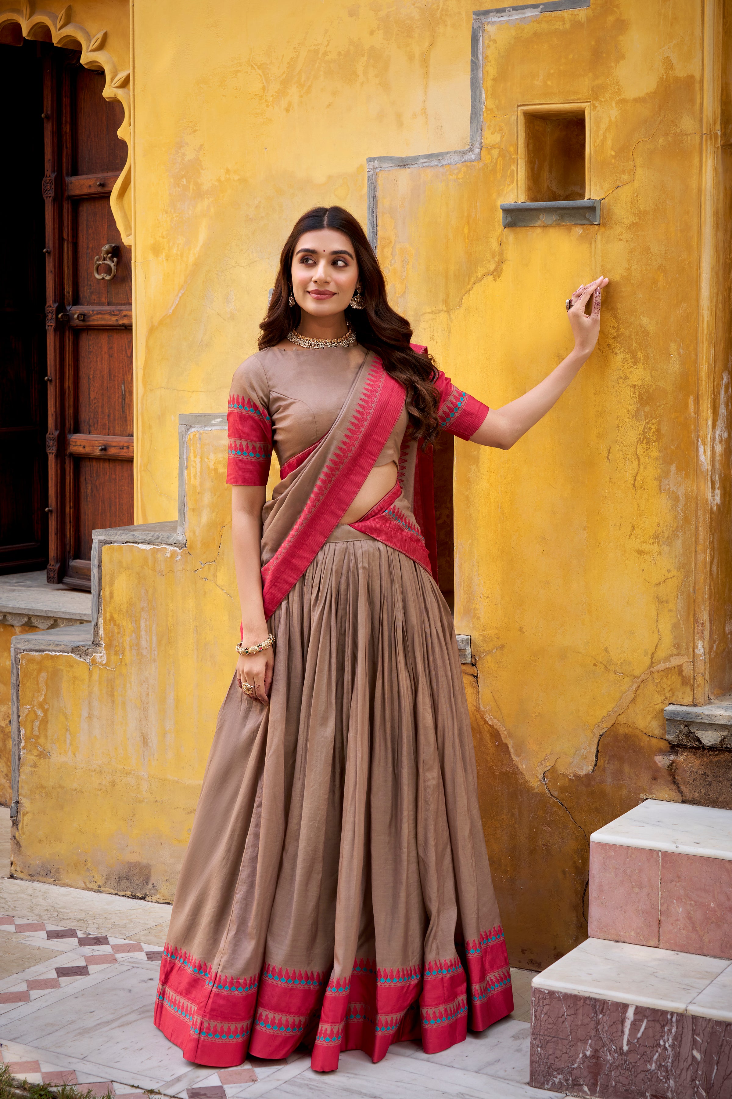 Pure Chanderi Thread Work Lehenga With Dupatta