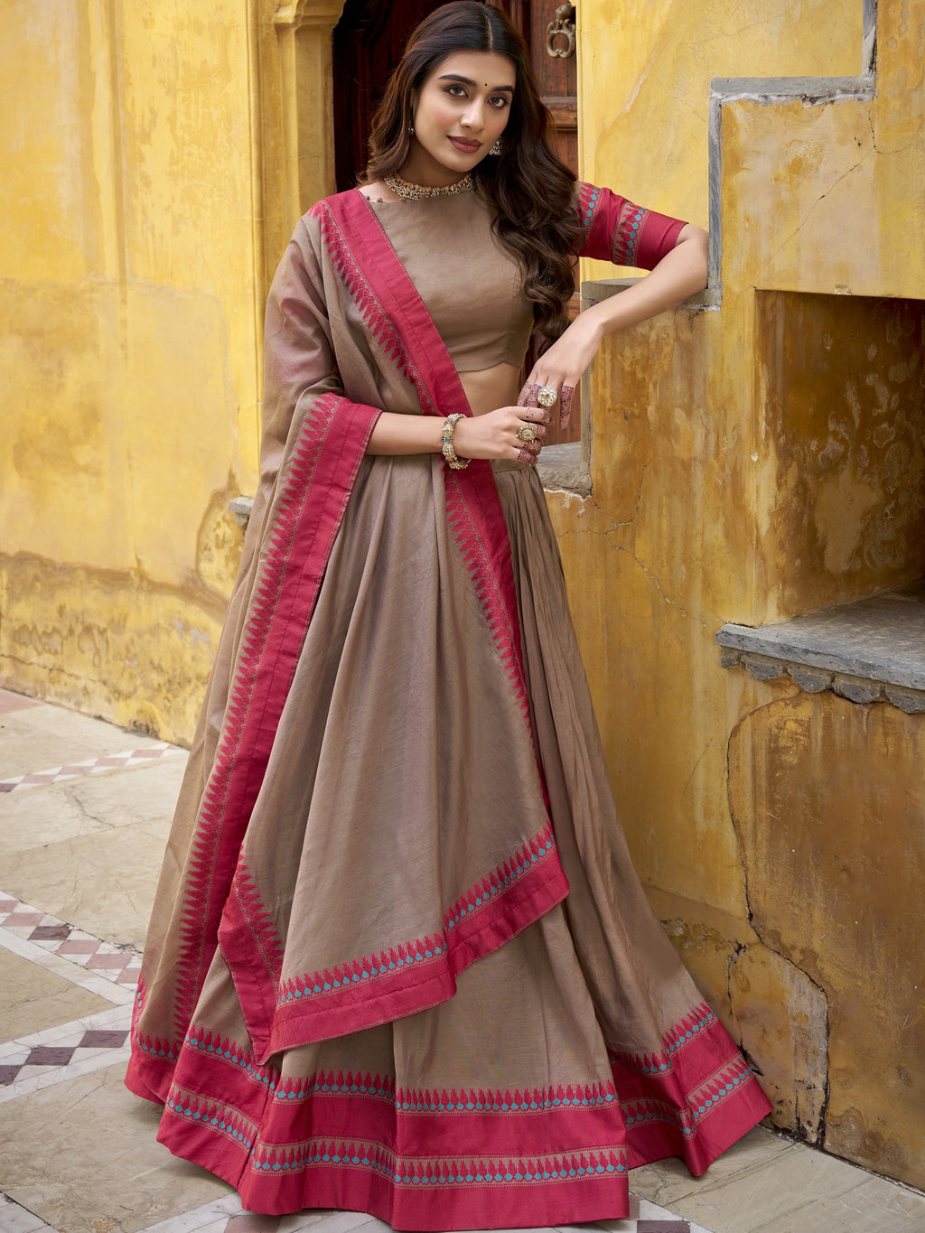 Pure Chanderi Thread Work Lehenga With Dupatta