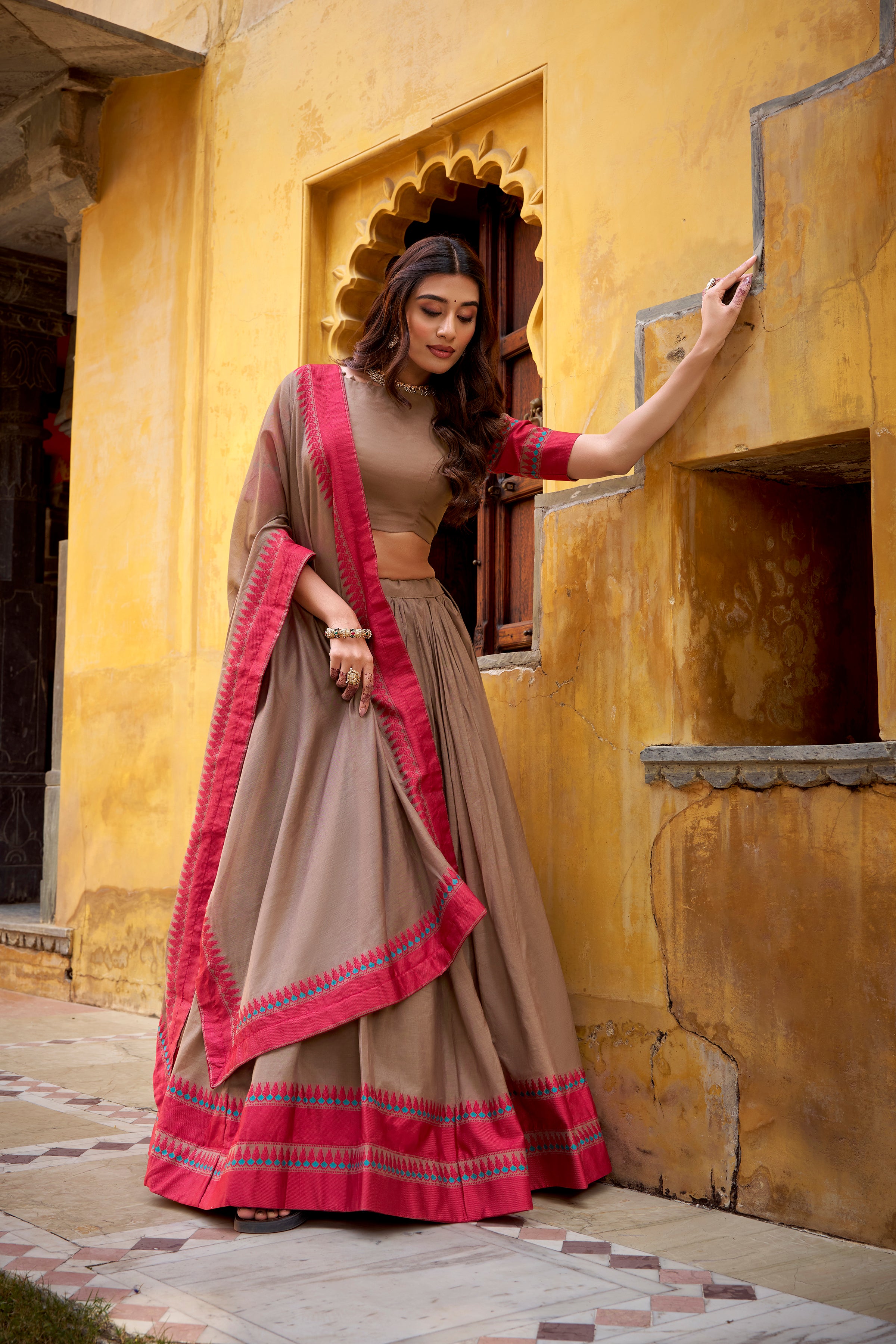 Pure Chanderi Thread Work Lehenga With Dupatta
