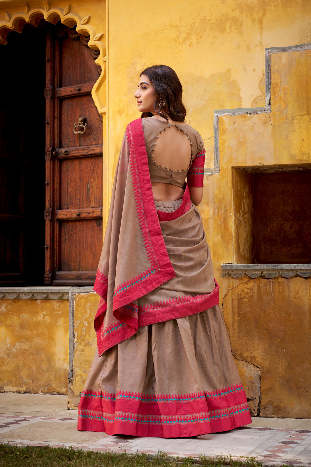 Pure Chanderi Thread Work Lehenga With Dupatta