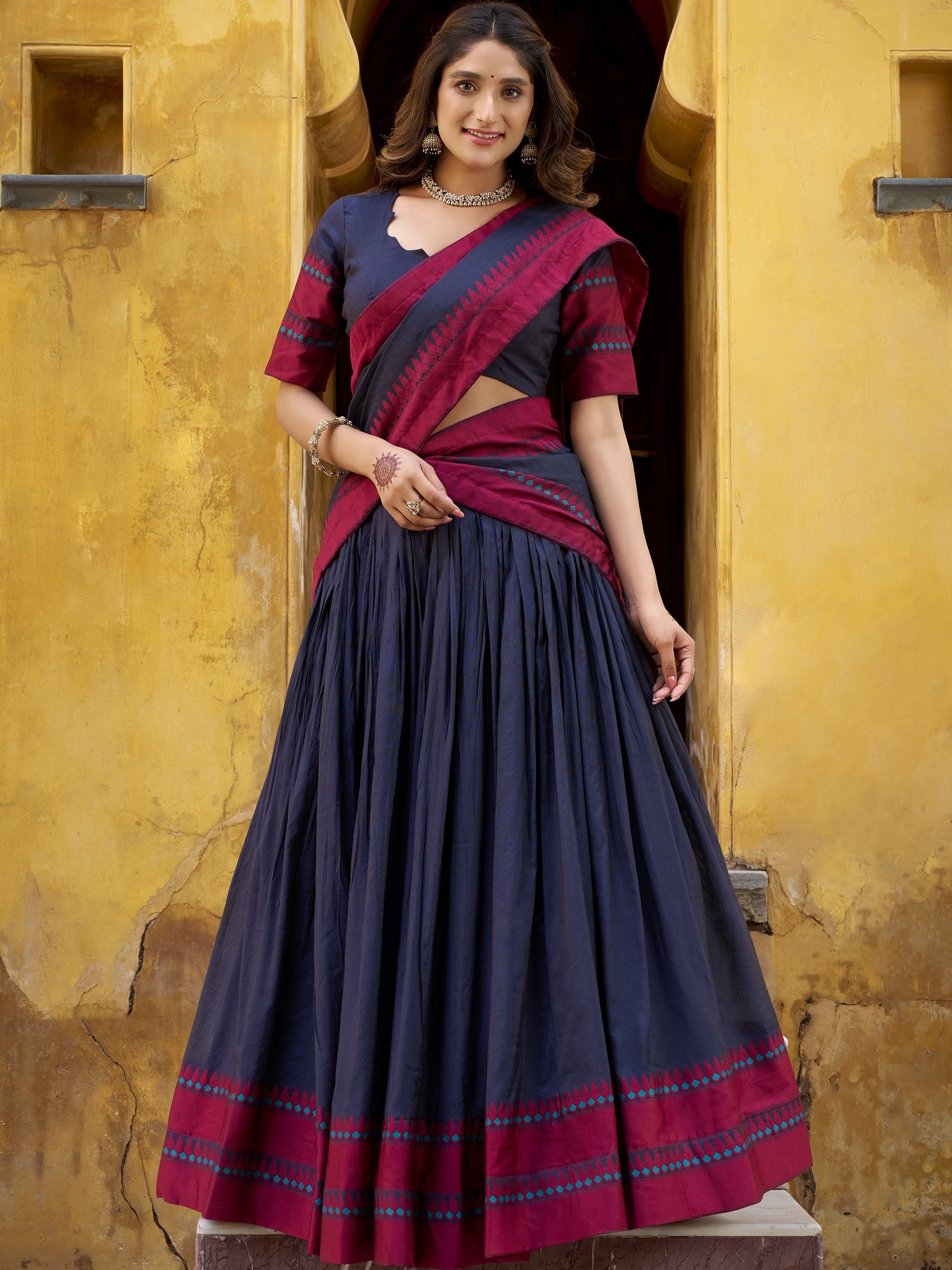 Pure Chanderi Thread Work Lehenga With Dupatta