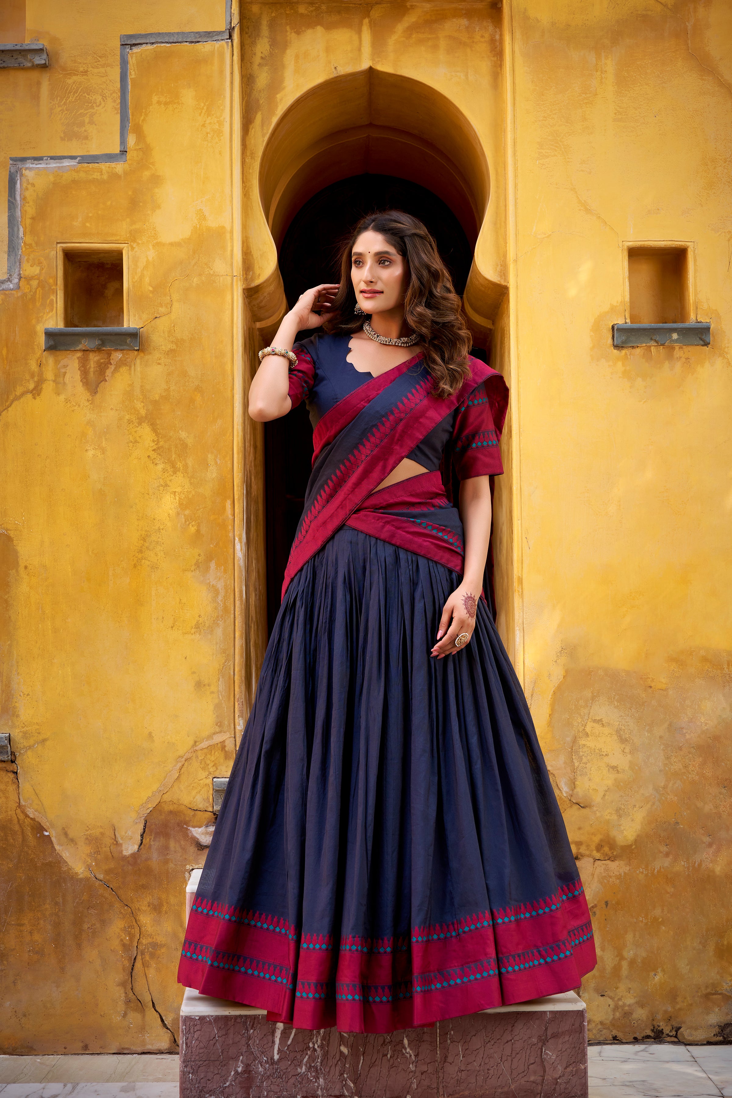Pure Chanderi Thread Work Lehenga With Dupatta