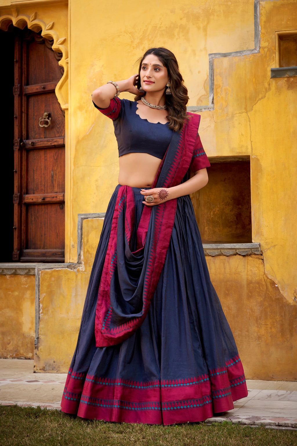 Pure Chanderi Thread Work Lehenga With Dupatta