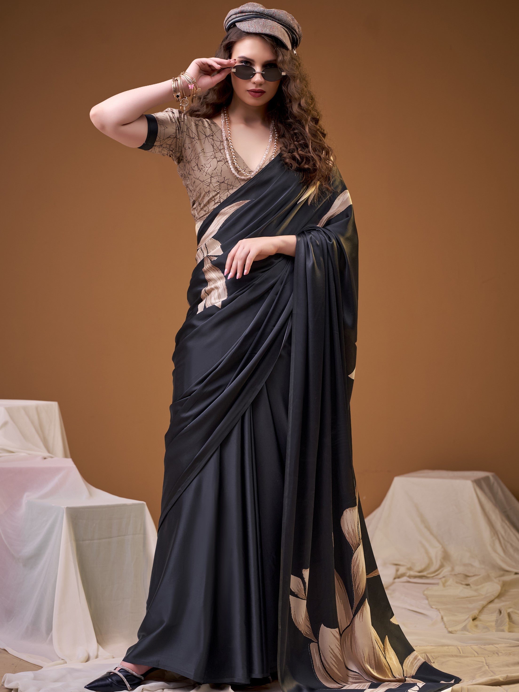 Satin Silk Floral Printed Saree