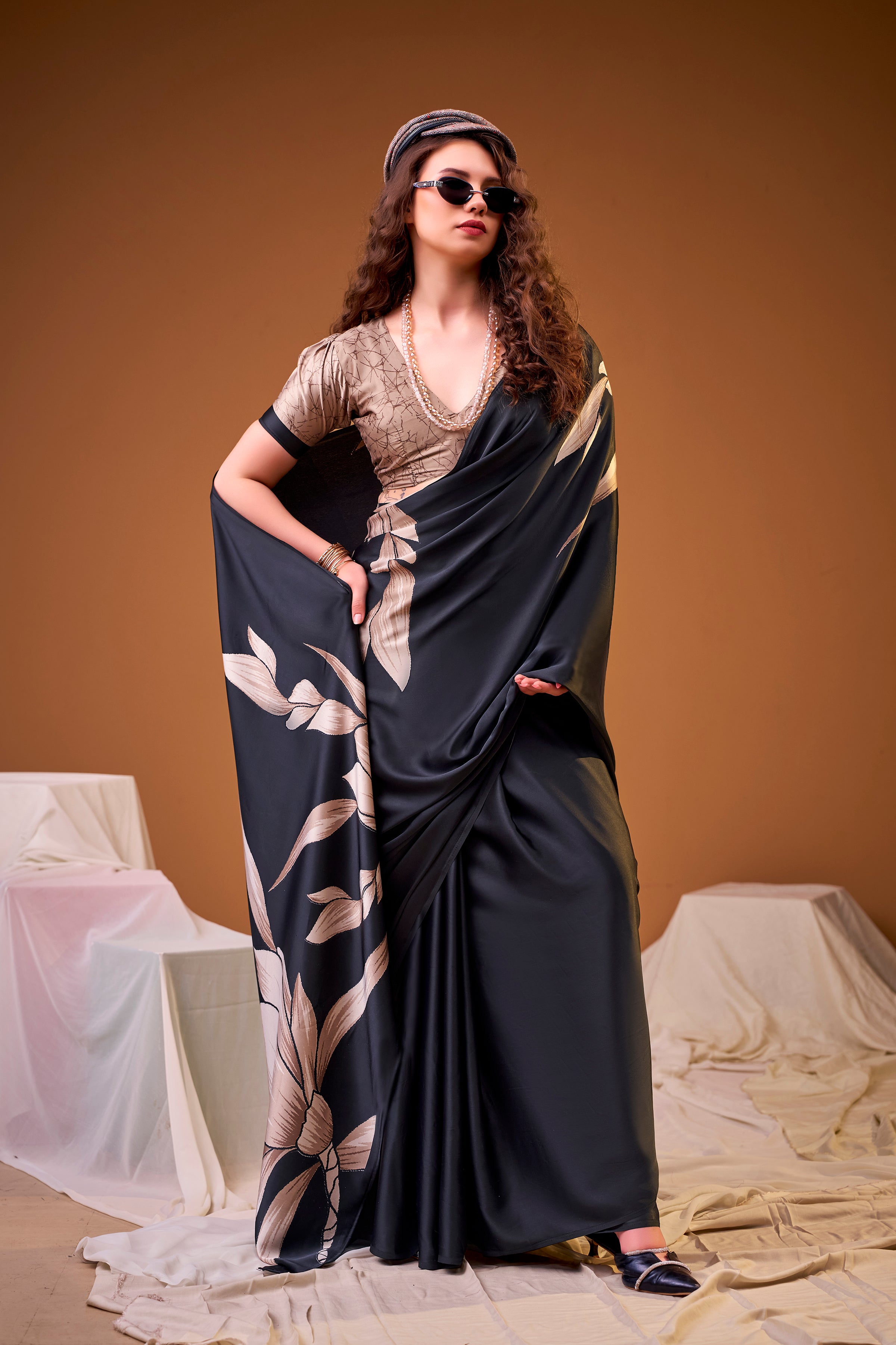 Satin Silk Floral Printed Saree