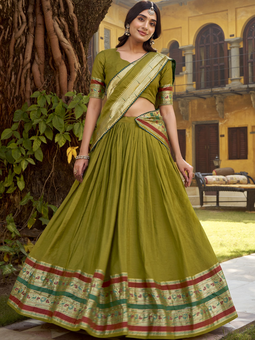 Pure Chanderi Zari Weaving Lehenga With Dupatta