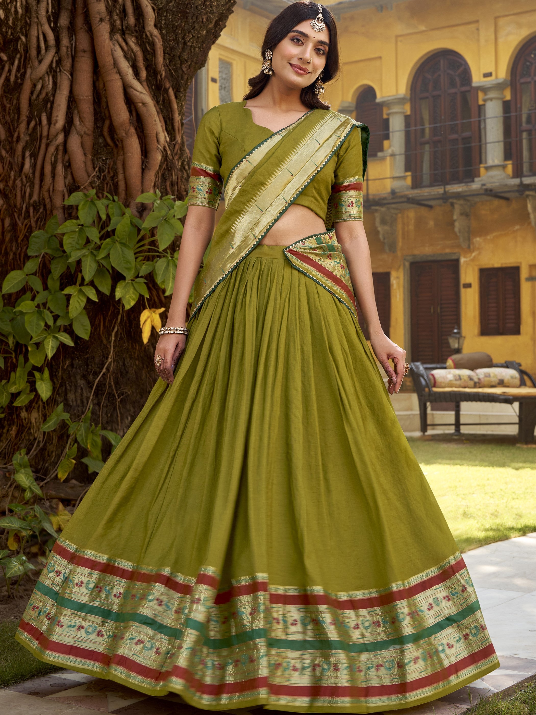Pure Chanderi Zari Weaving Lehenga With Dupatta