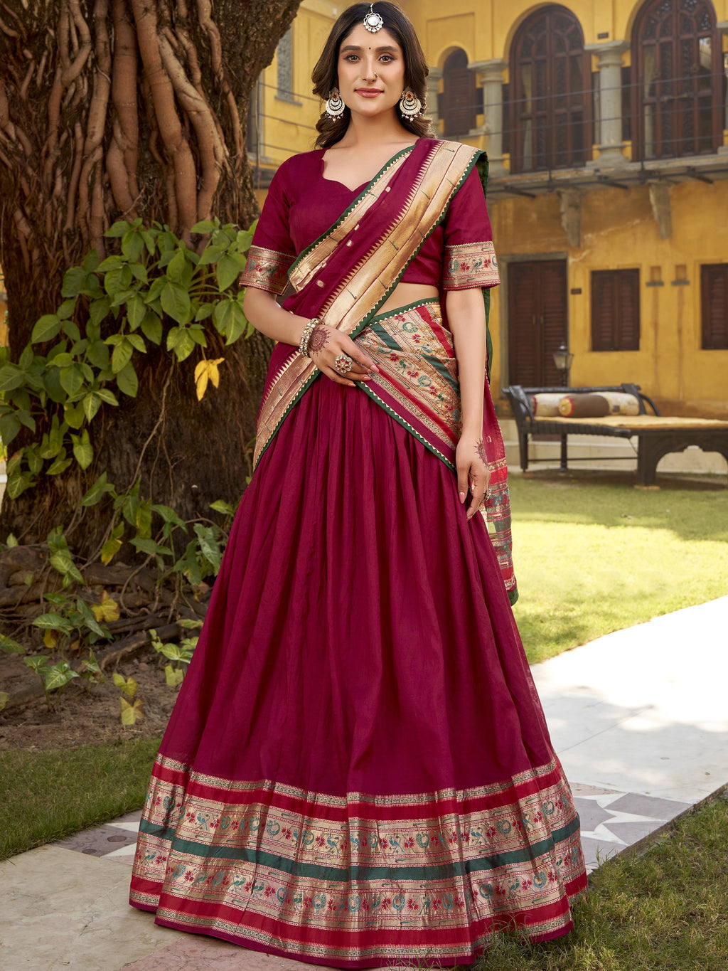 Pure Chanderi Zari Weaving Lehenga With Dupatta