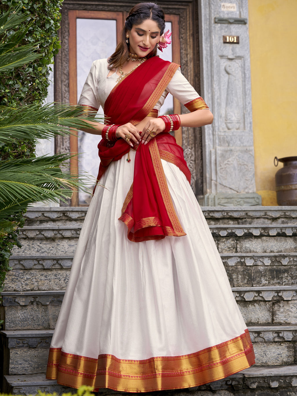 Cotton Zari Weaving Lehenga With Georgette Dupatta