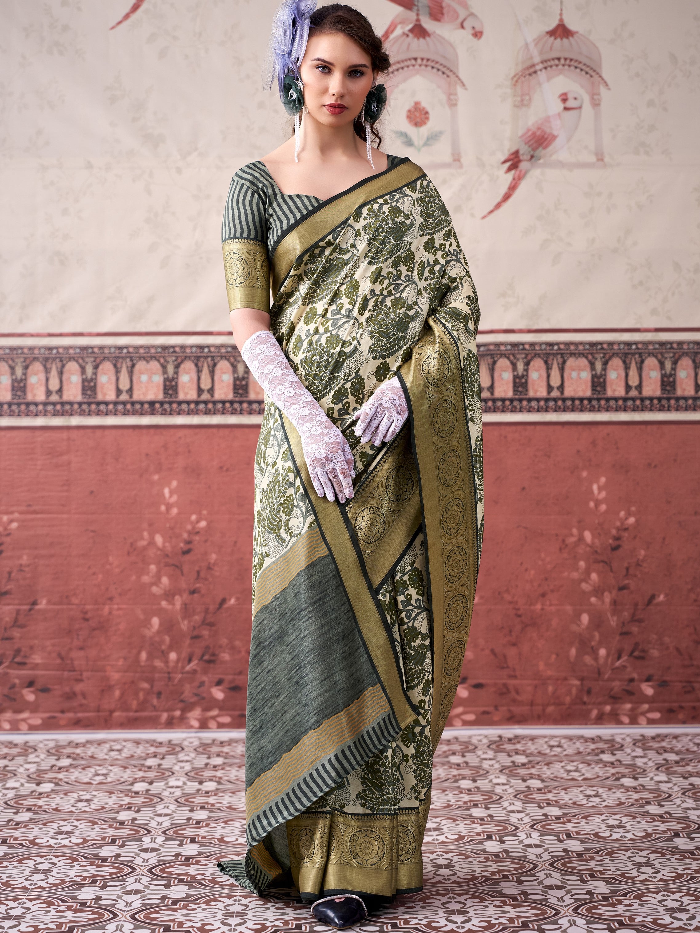 Tussar Silk Printed Saree With Viscose Border
