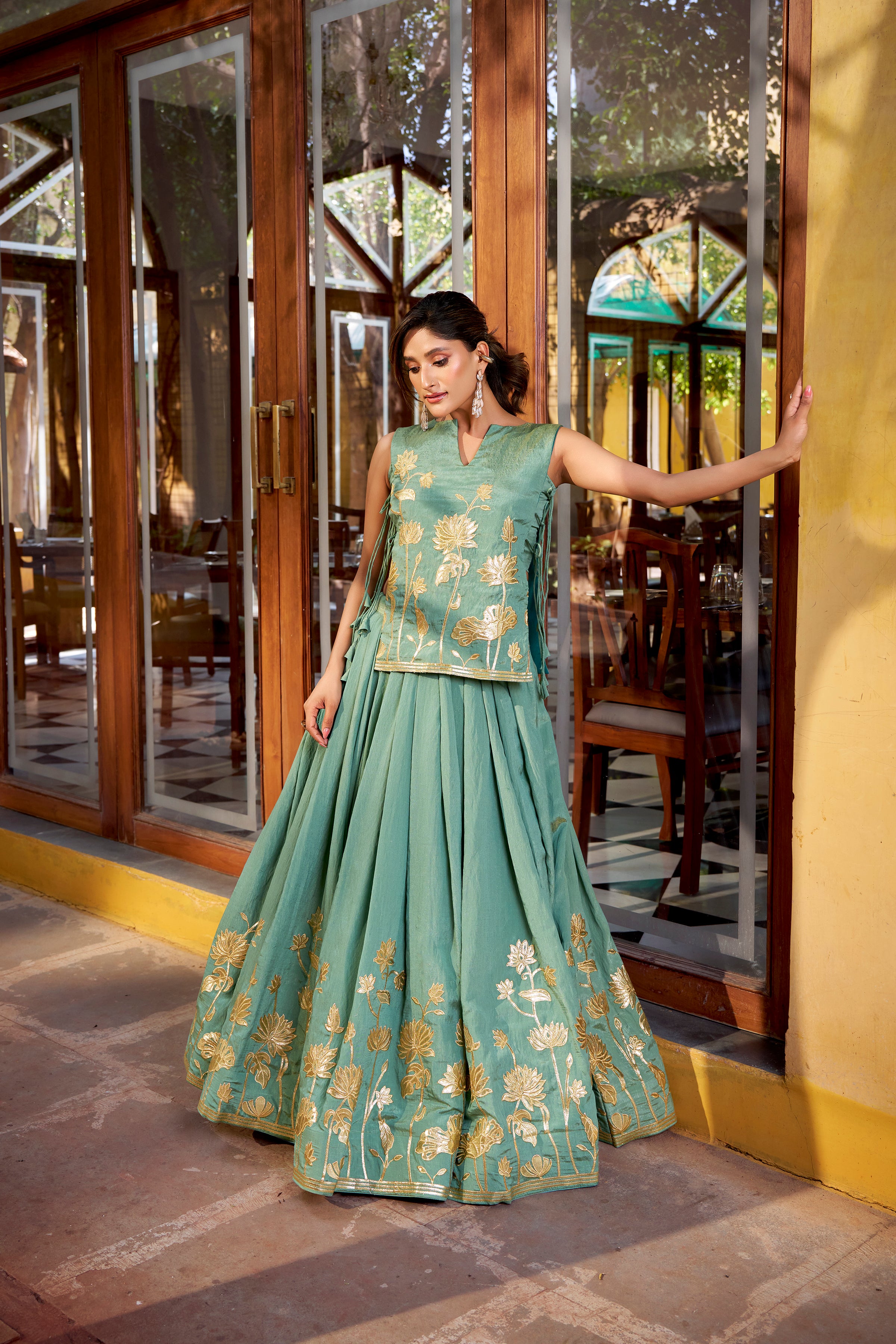 Pure Shimmer Embroidered Lehenga With Dupatta
