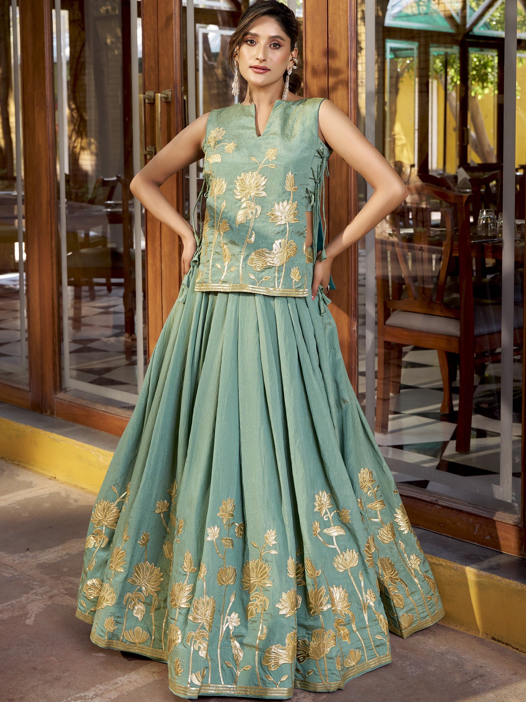 Pure Shimmer Embroidered Lehenga With Dupatta