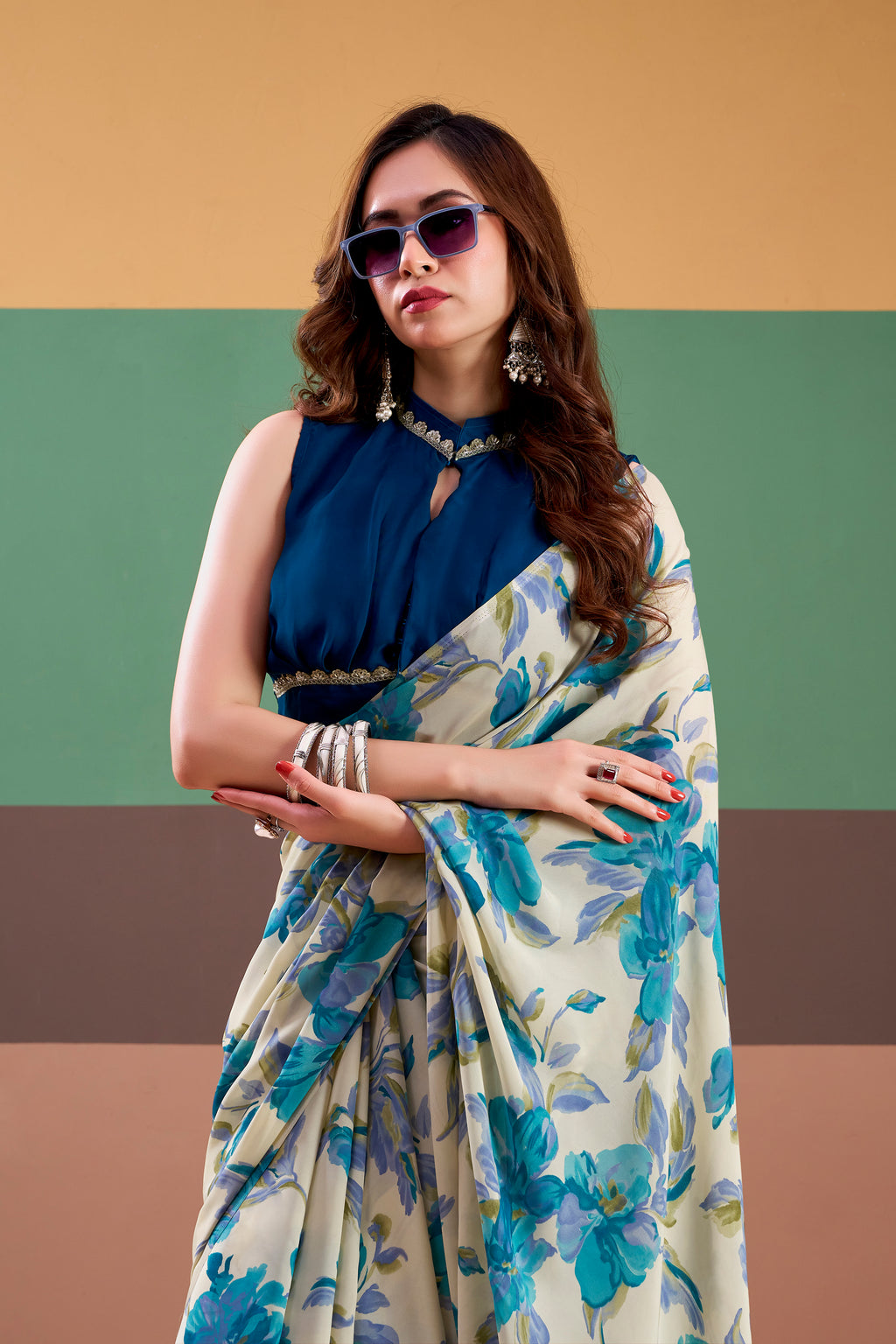 Satin Silk Floral Printed Saree