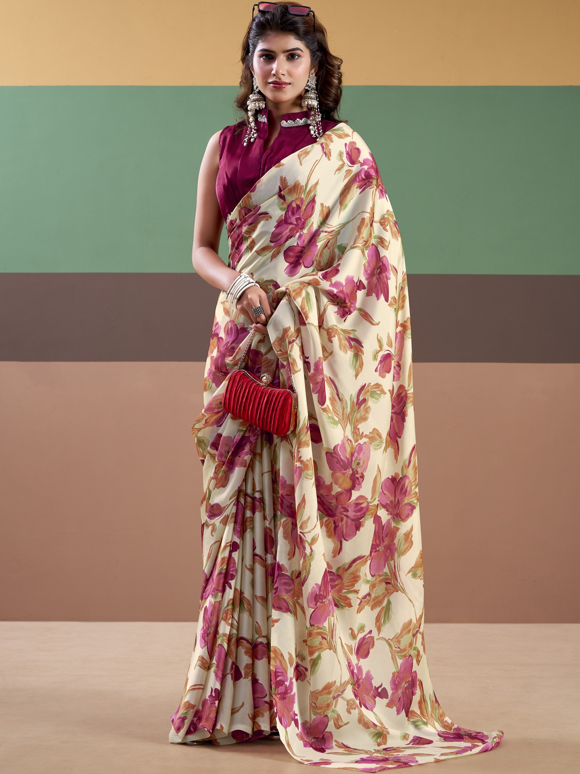Satin Silk Floral Printed Saree