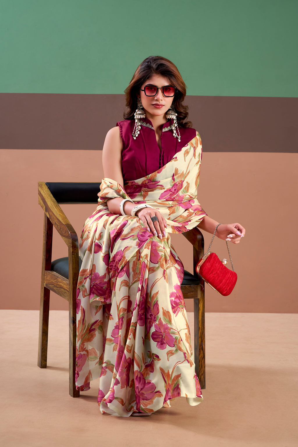 Satin Silk Floral Printed Saree