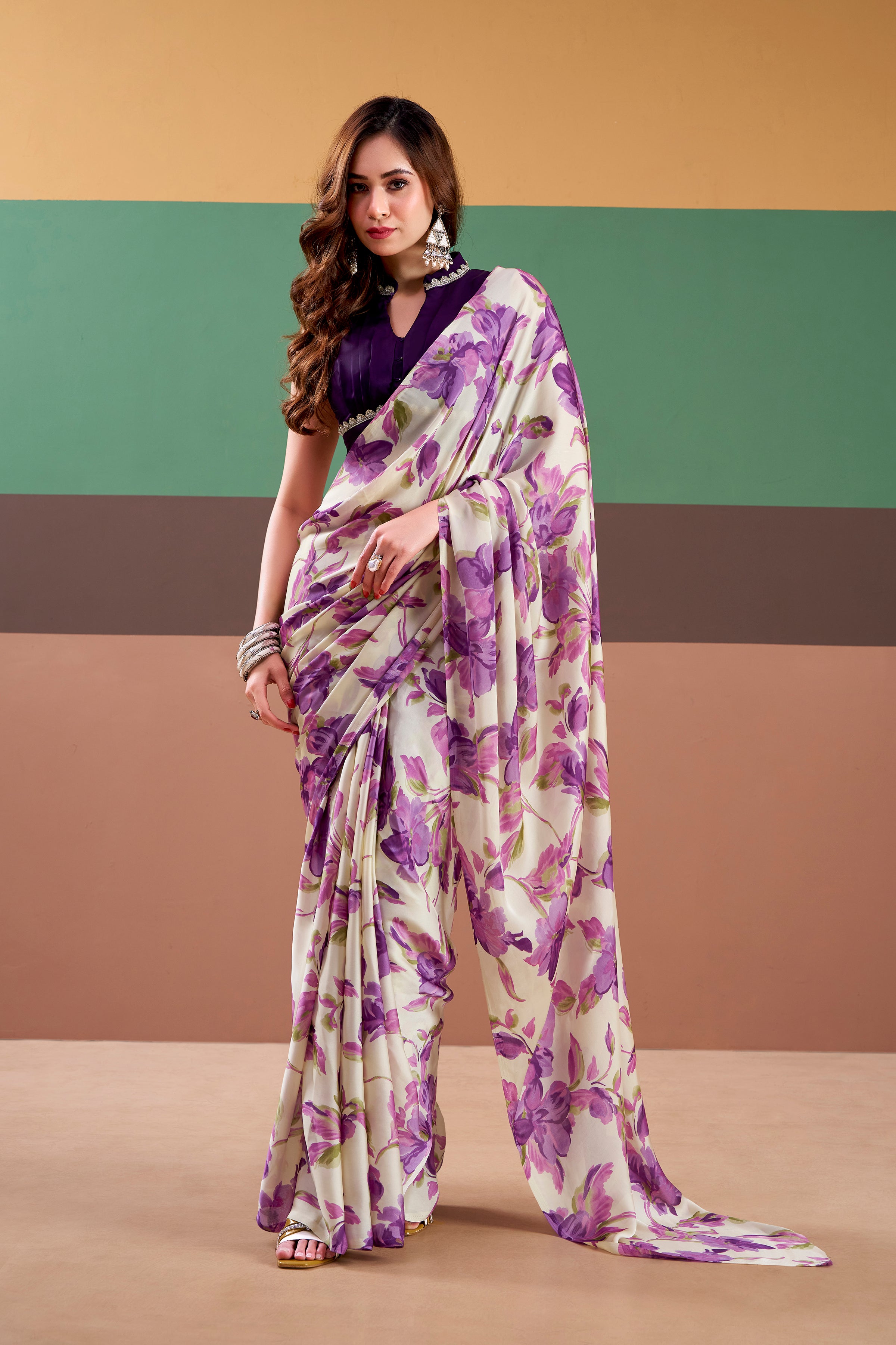 Satin Silk Floral Printed Saree