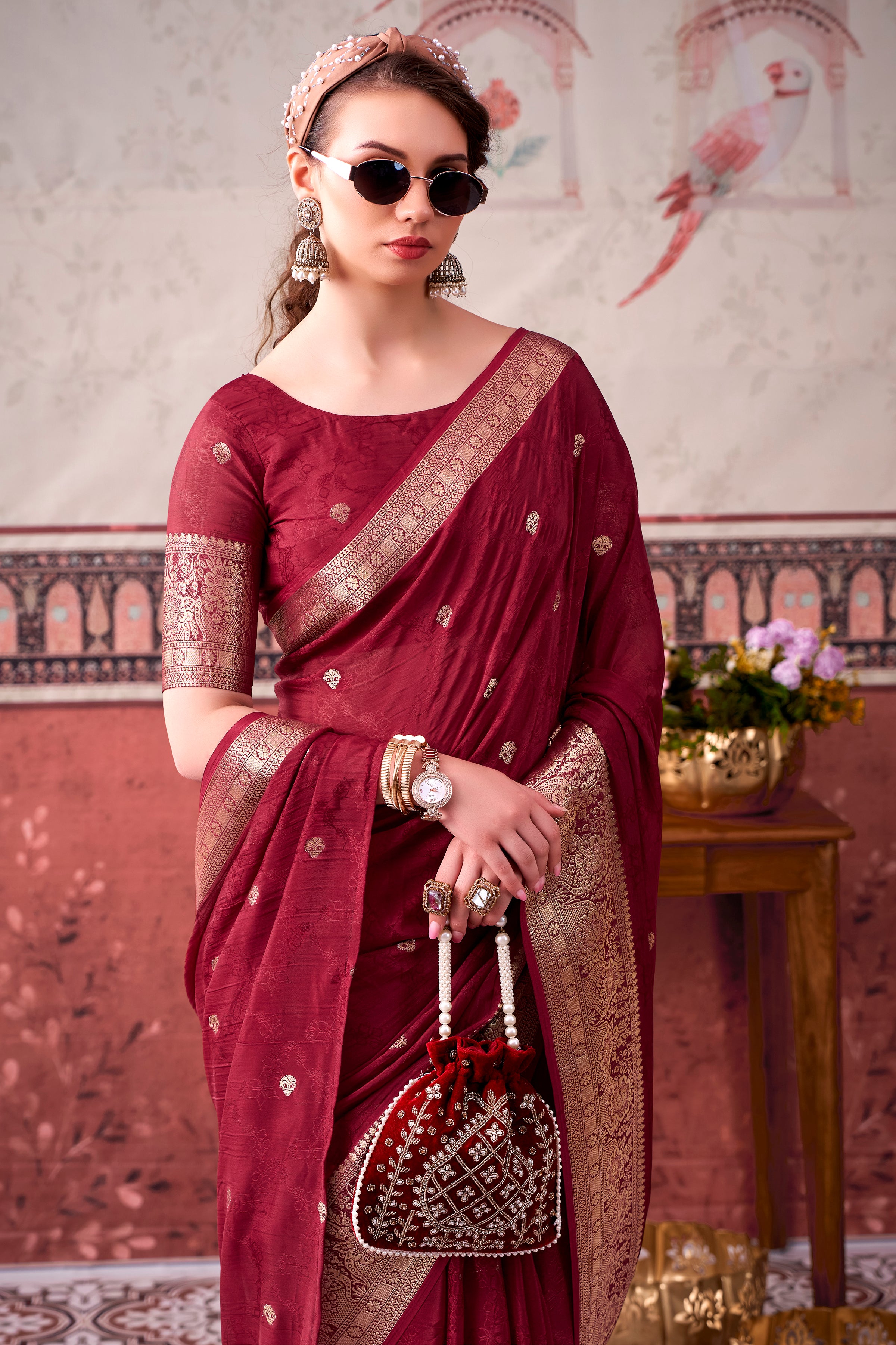 Chinon Zari Weaving Saree