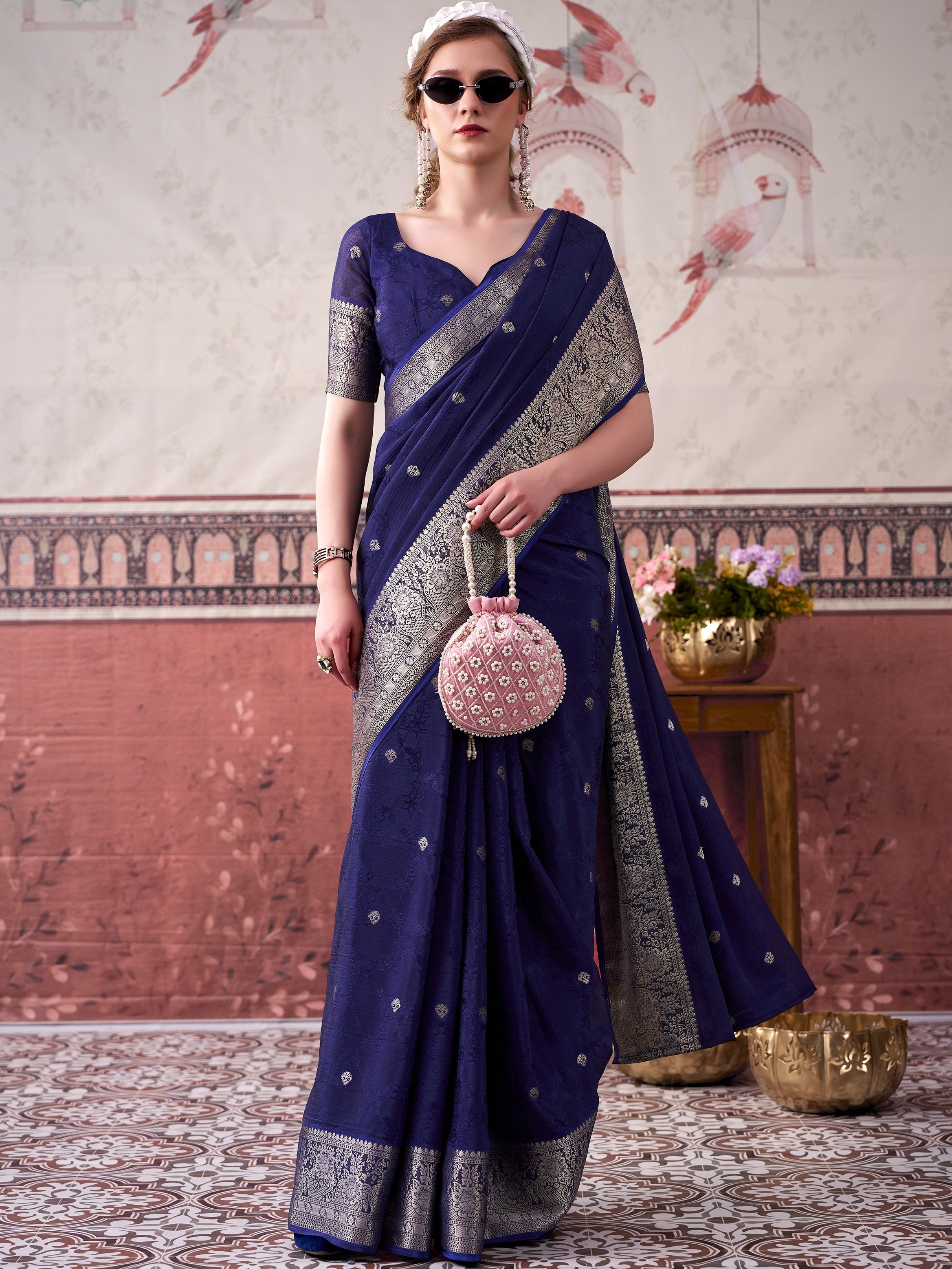 Chinon Zari Weaving Saree
