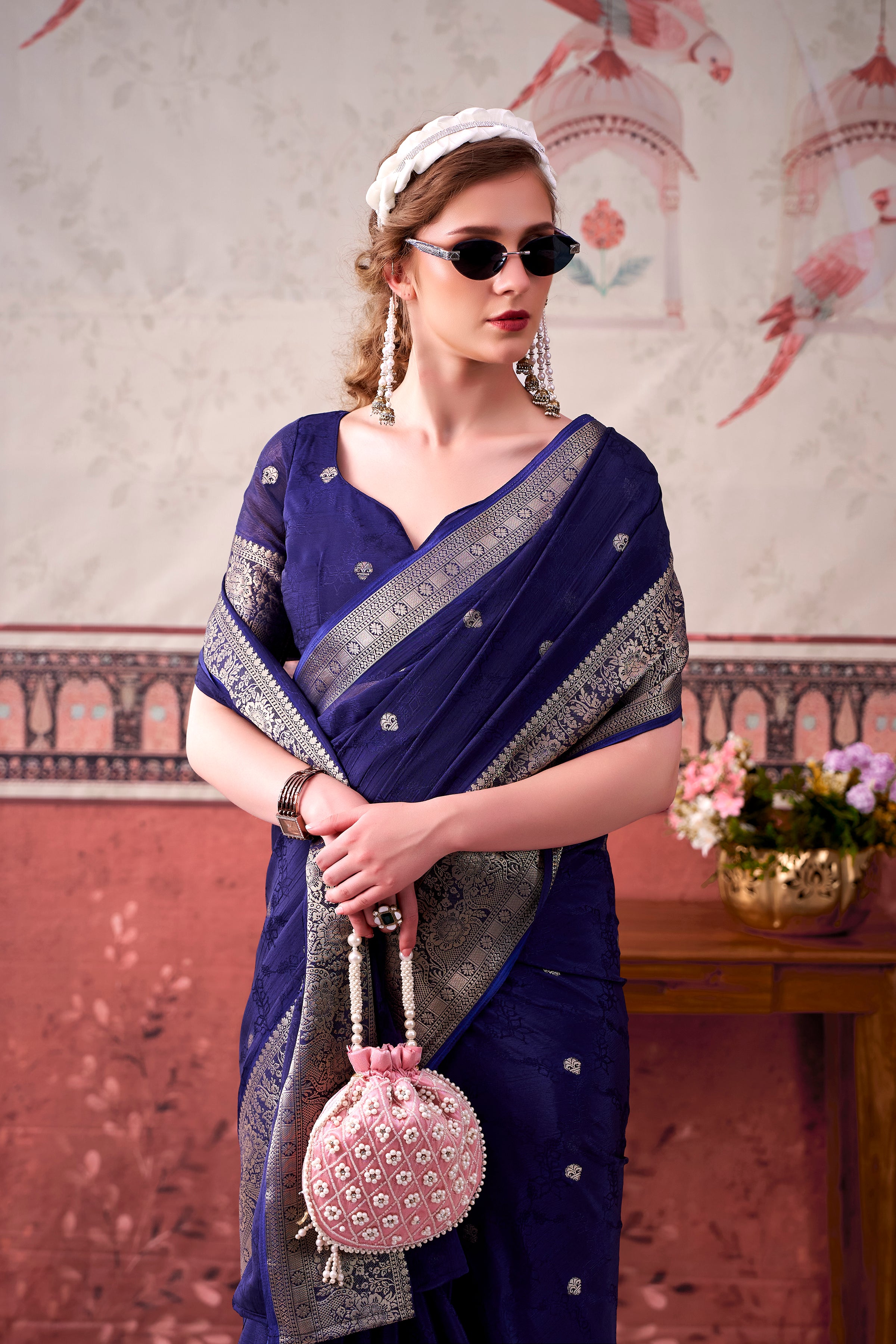 Chinon Zari Weaving Saree