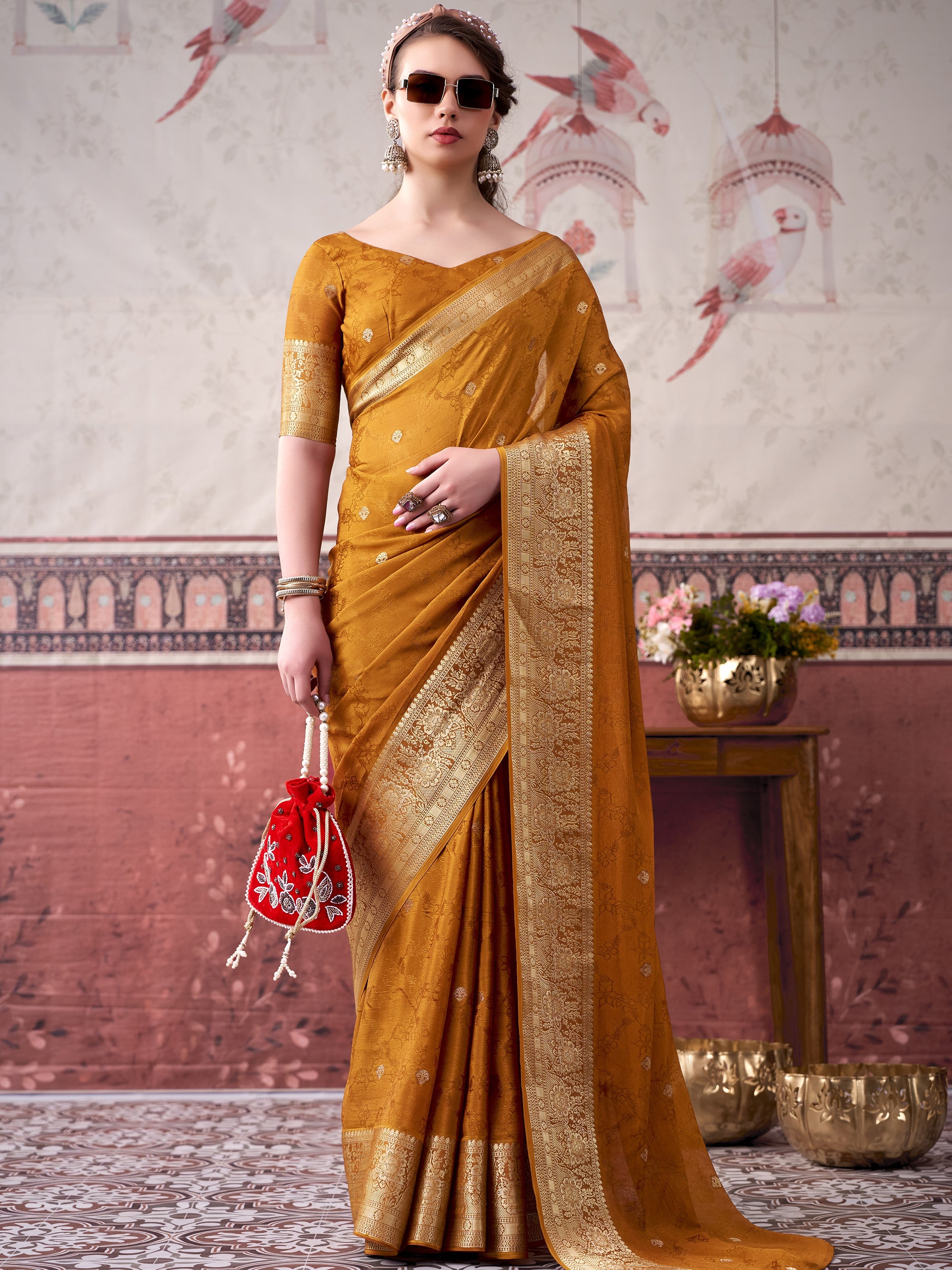 Chinon Zari Weaving Saree