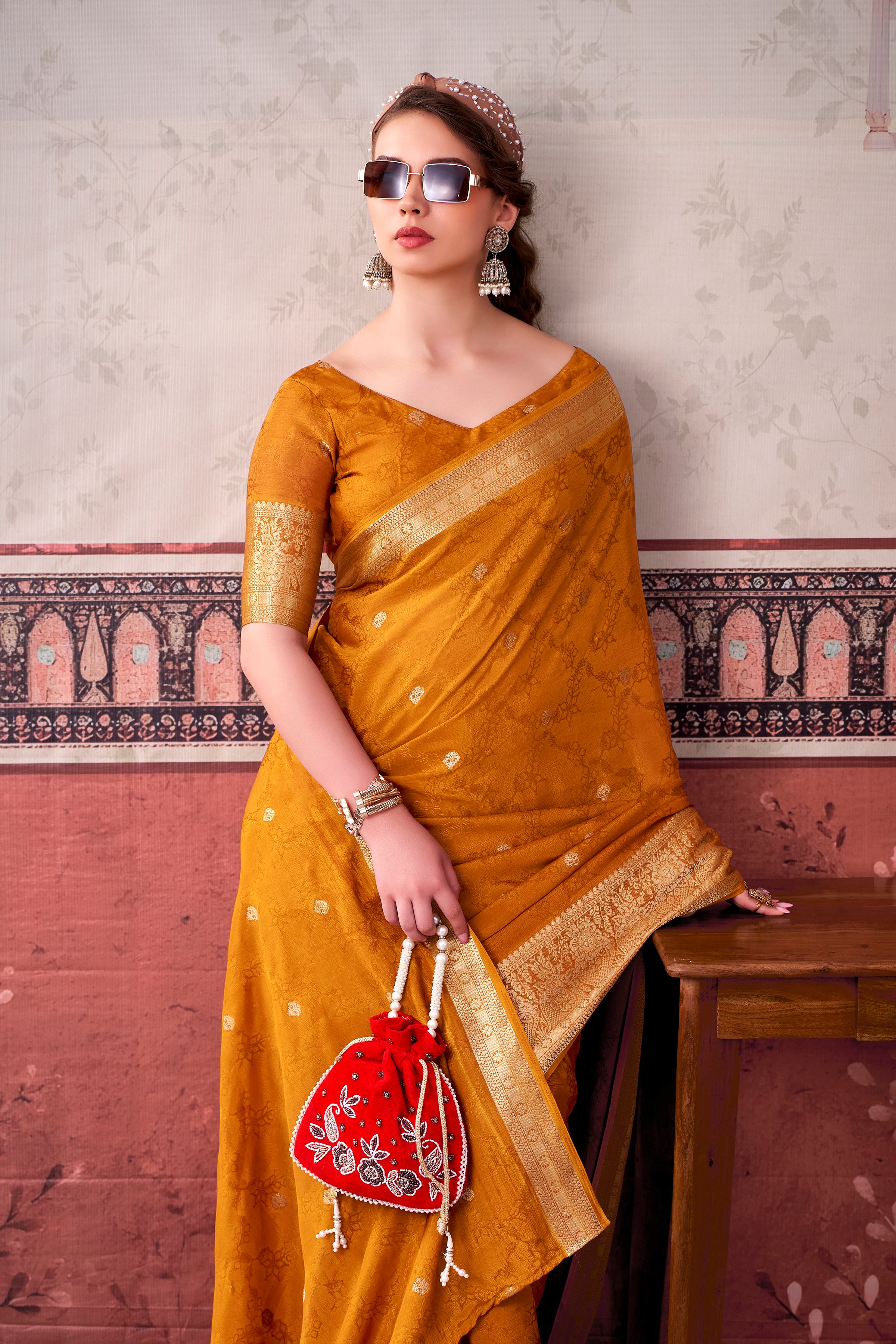 Chinon Zari Weaving Saree