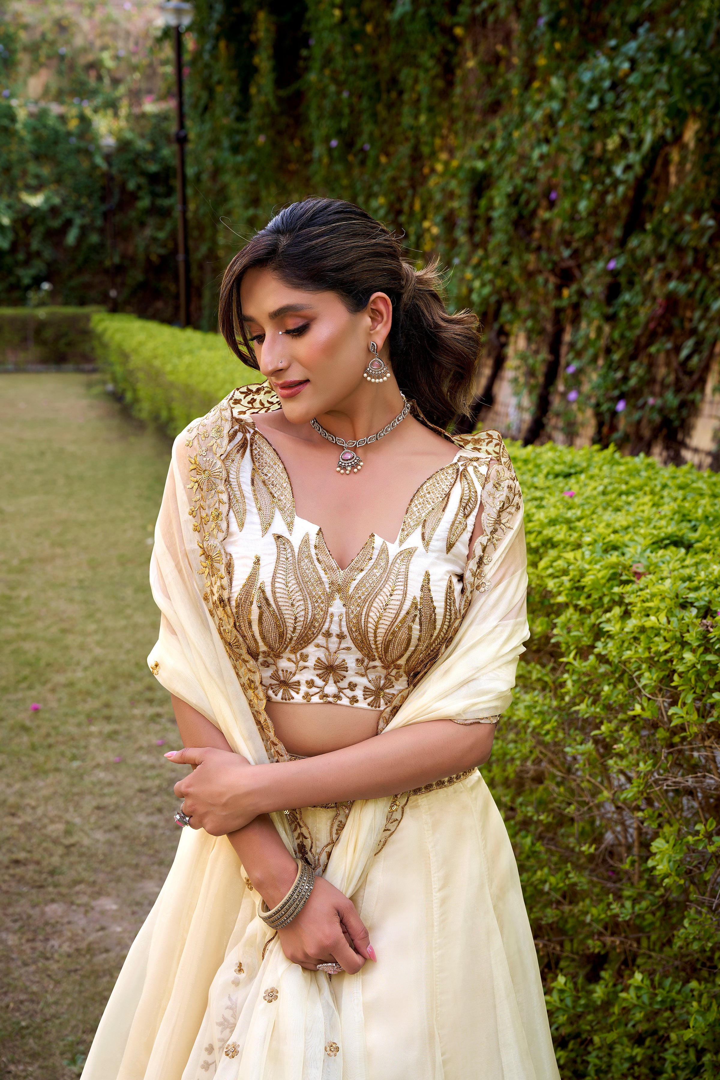 Chanda Silk Thread Embroidered Lehenga With Dupatta