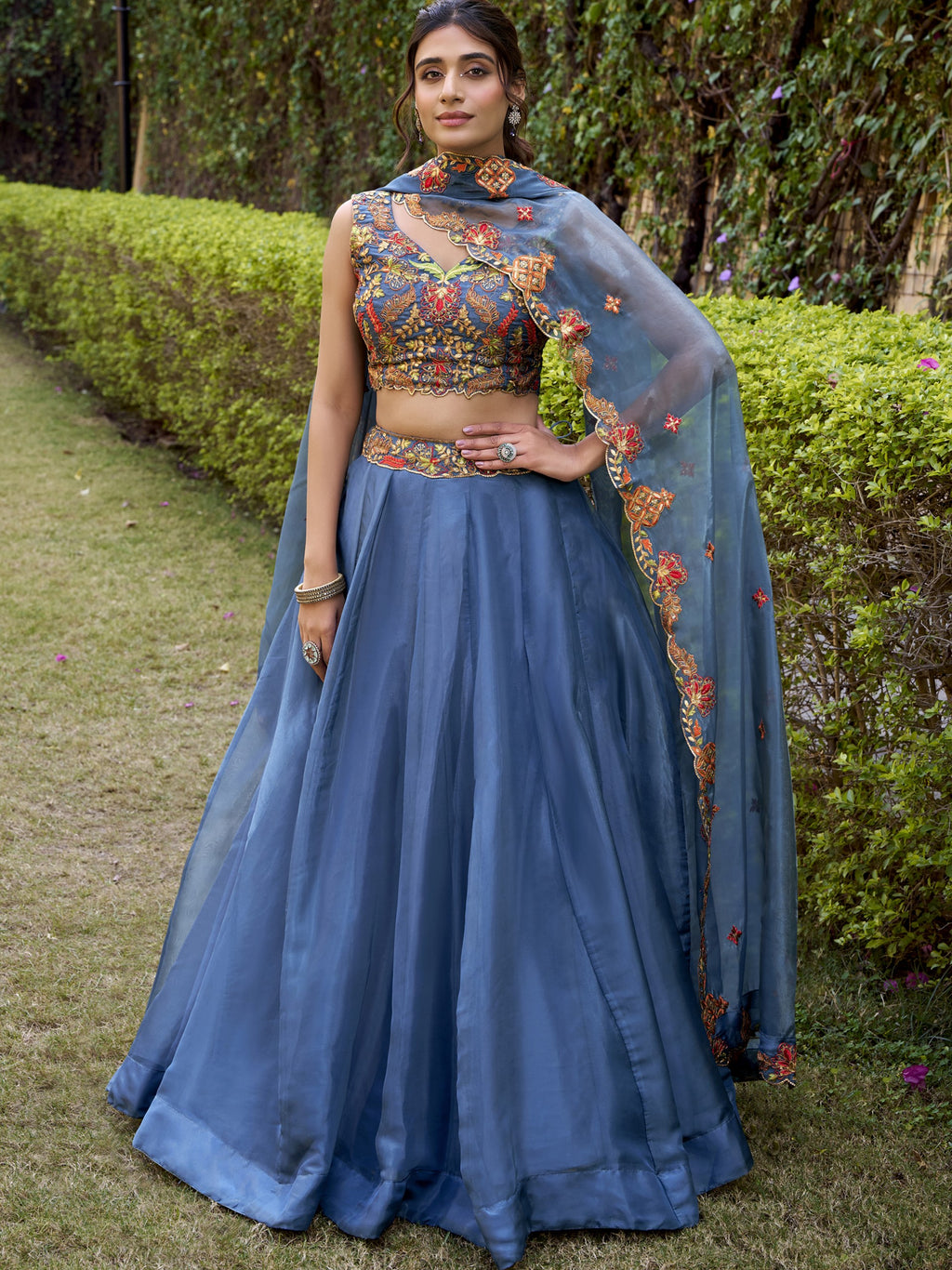 Chanda Silk Thread Embroidered Lehenga With Dupatta