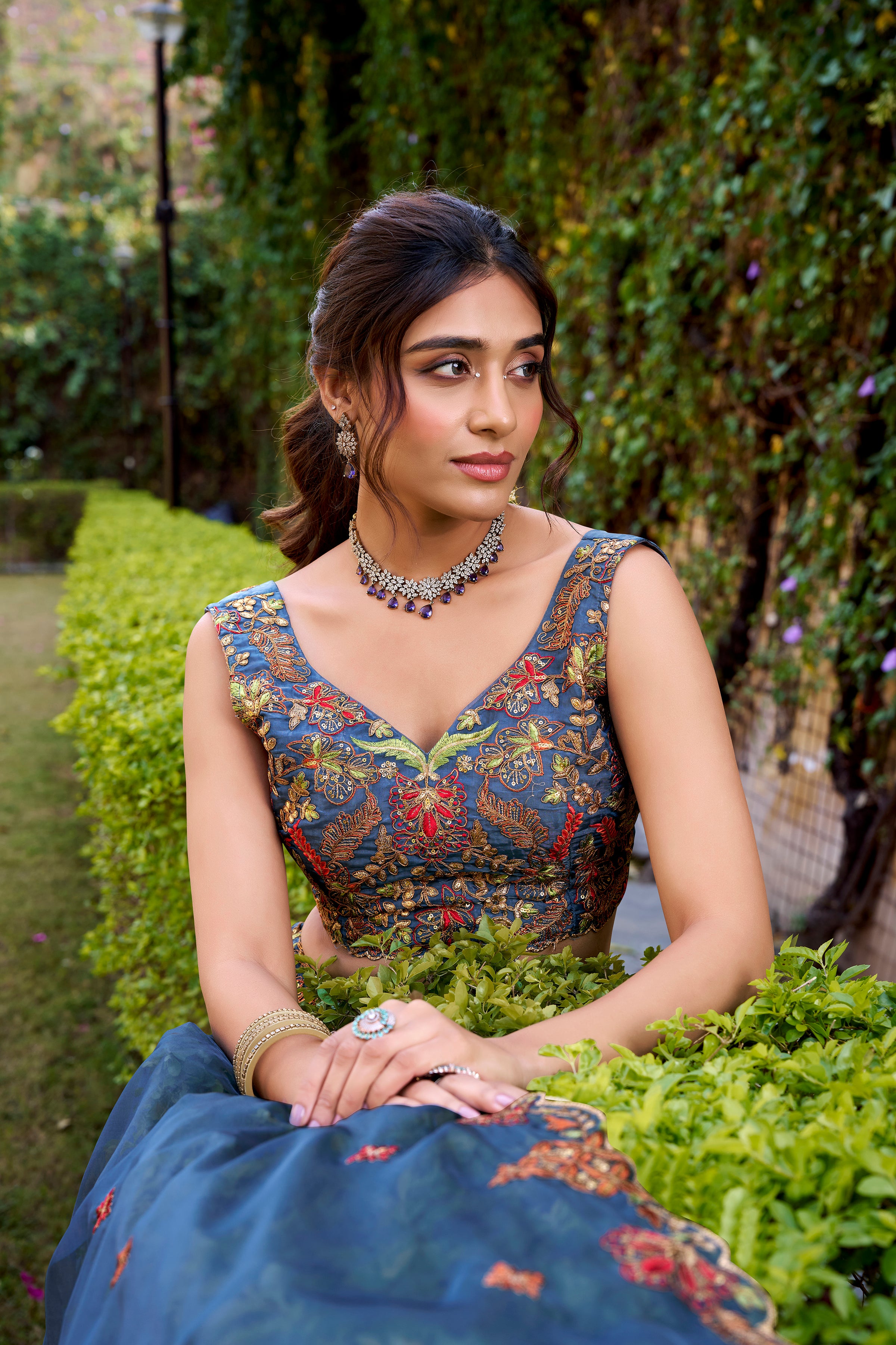 Chanda Silk Thread Embroidered Lehenga With Dupatta