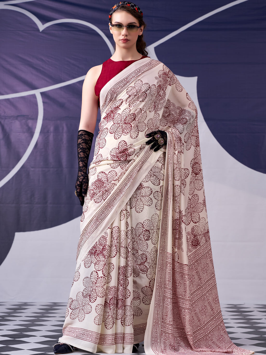Satin Silk Floral Printed Saree