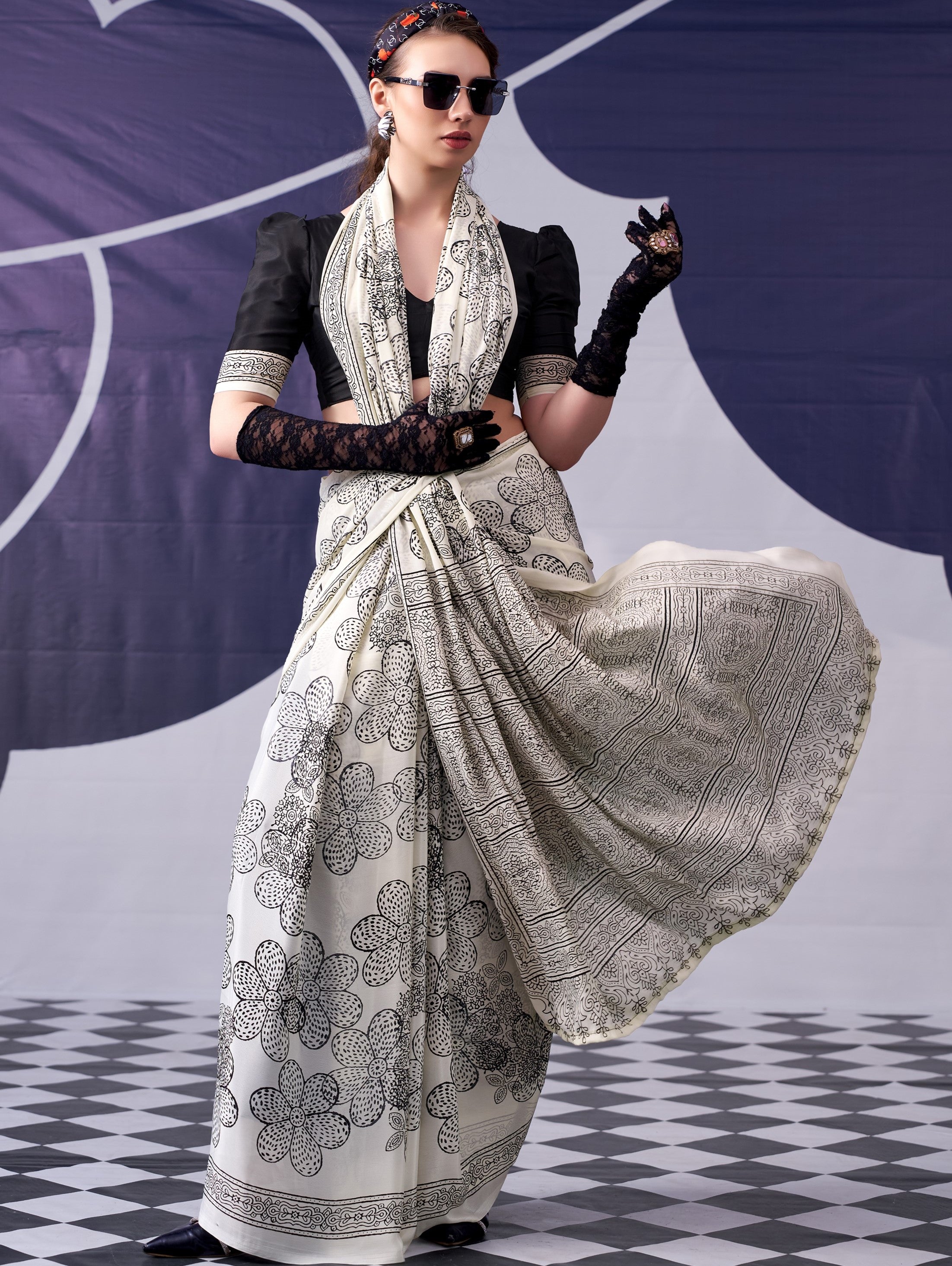 Satin Silk Floral Printed Saree