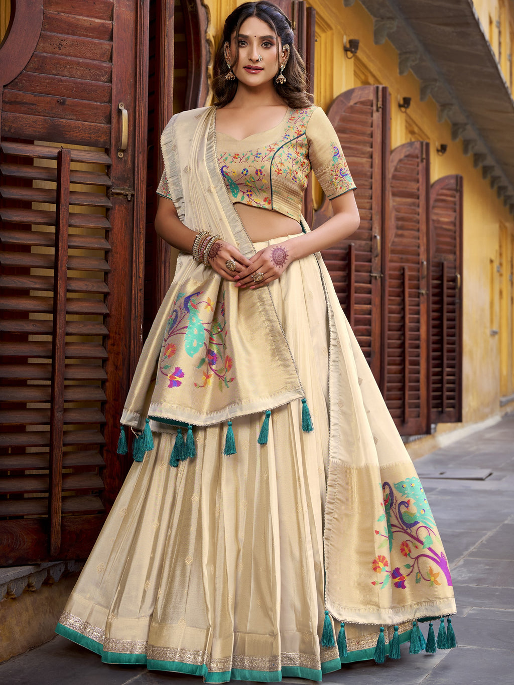 Shimmer Paithani Zari Weaving Lehenga With Dupatta