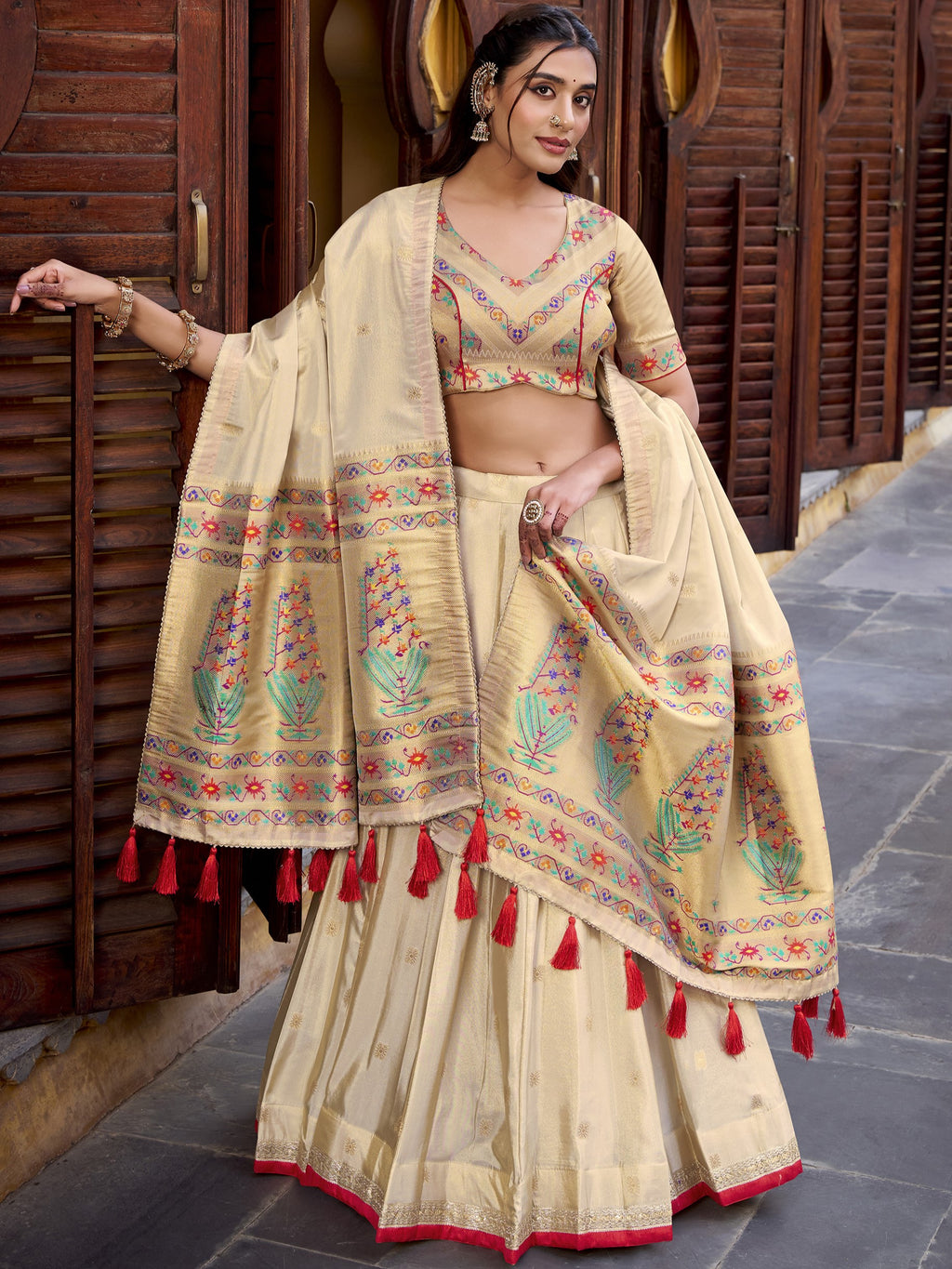 Shimmer Paithani Zari Weaving Lehenga With Dupatta