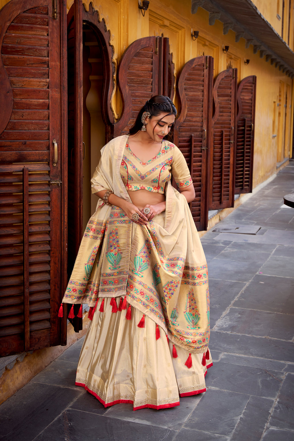 Shimmer Paithani Zari Weaving Lehenga With Dupatta