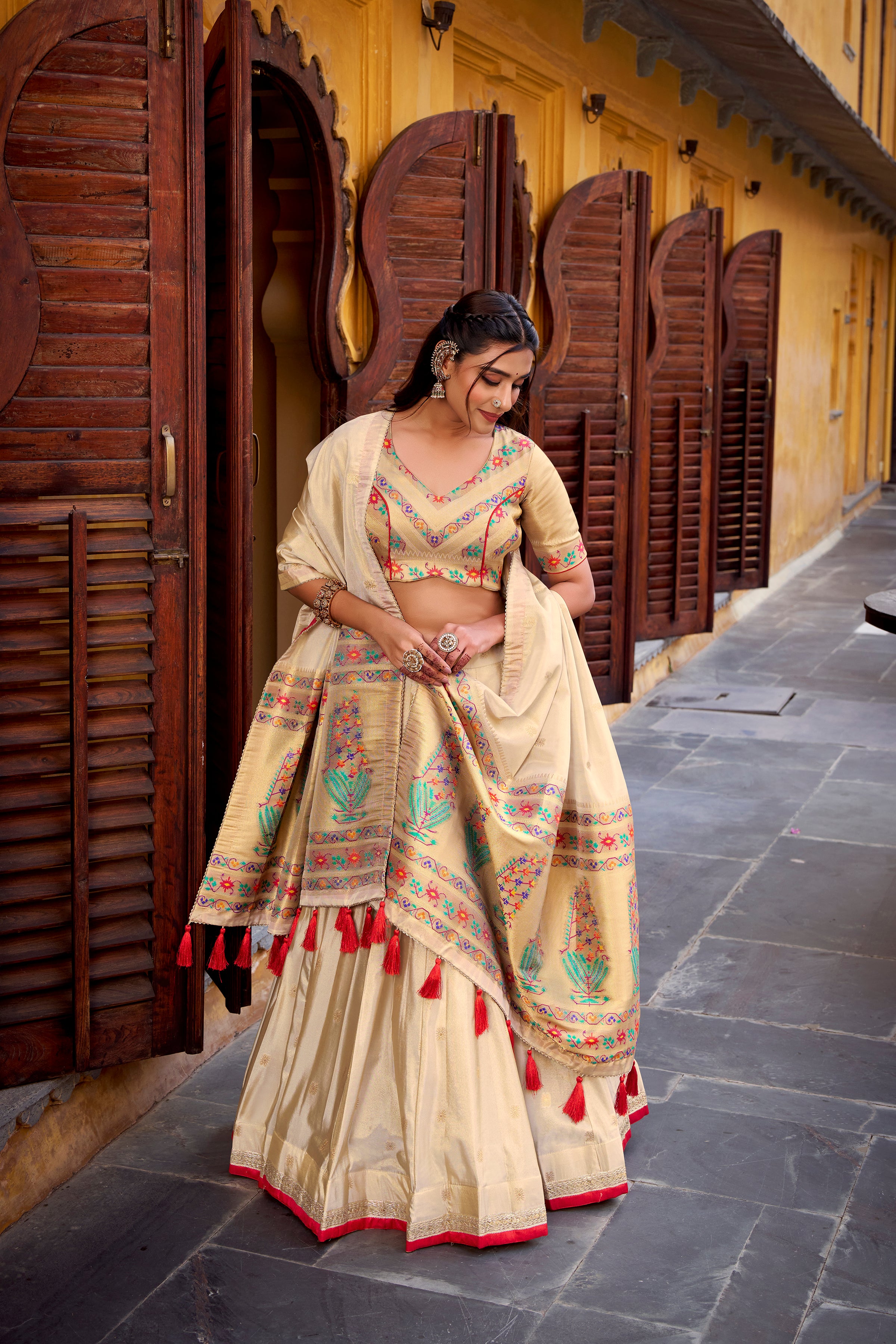 Shimmer Paithani Zari Weaving Lehenga With Dupatta