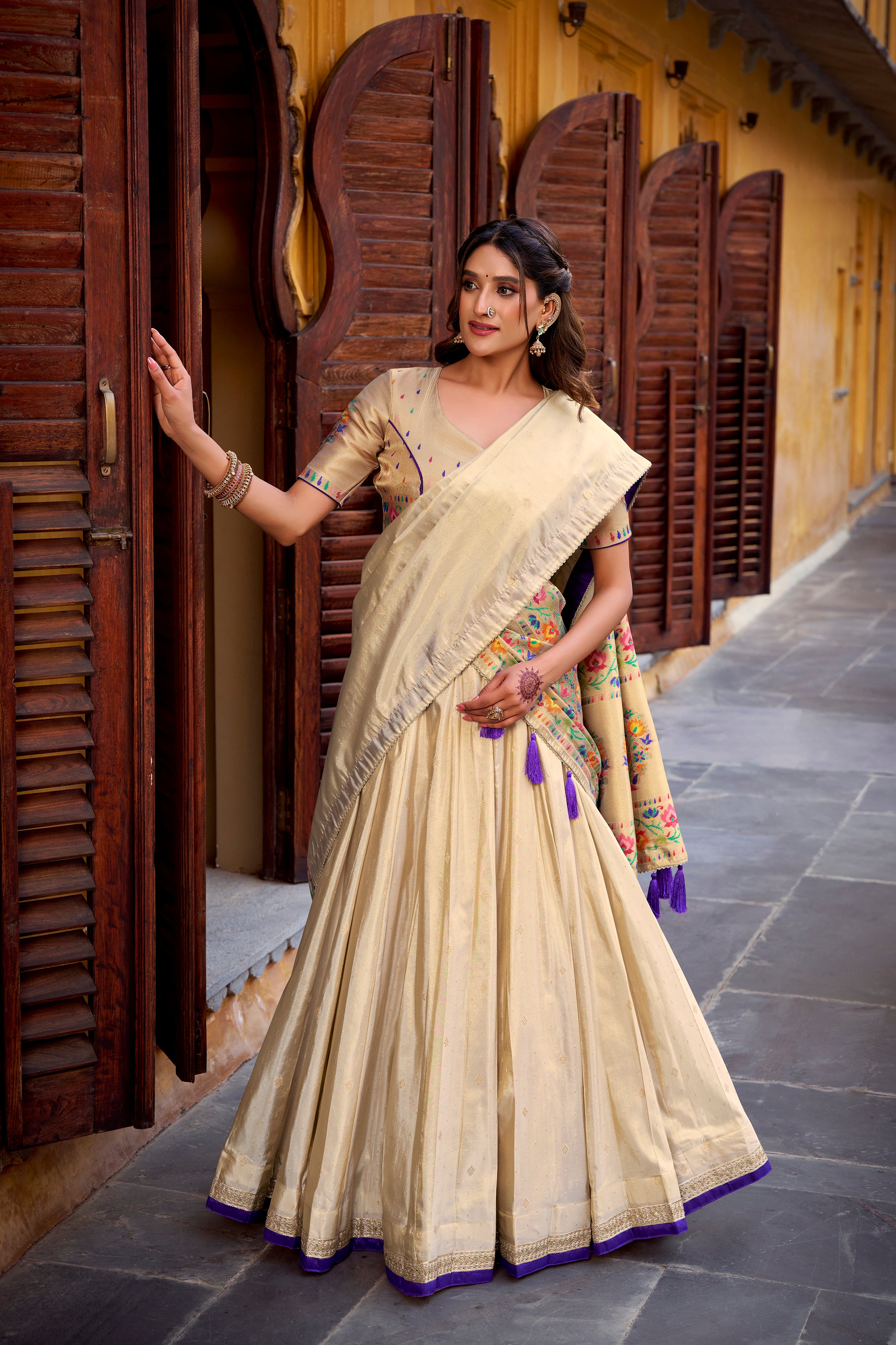 Shimmer Paithani Zari Weaving Lehenga With Dupatta