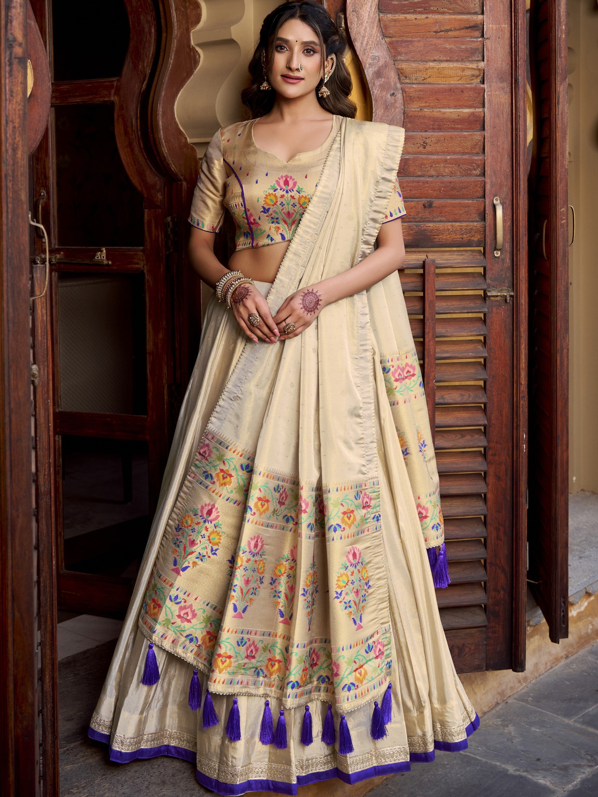 Shimmer Paithani Zari Weaving Lehenga With Dupatta