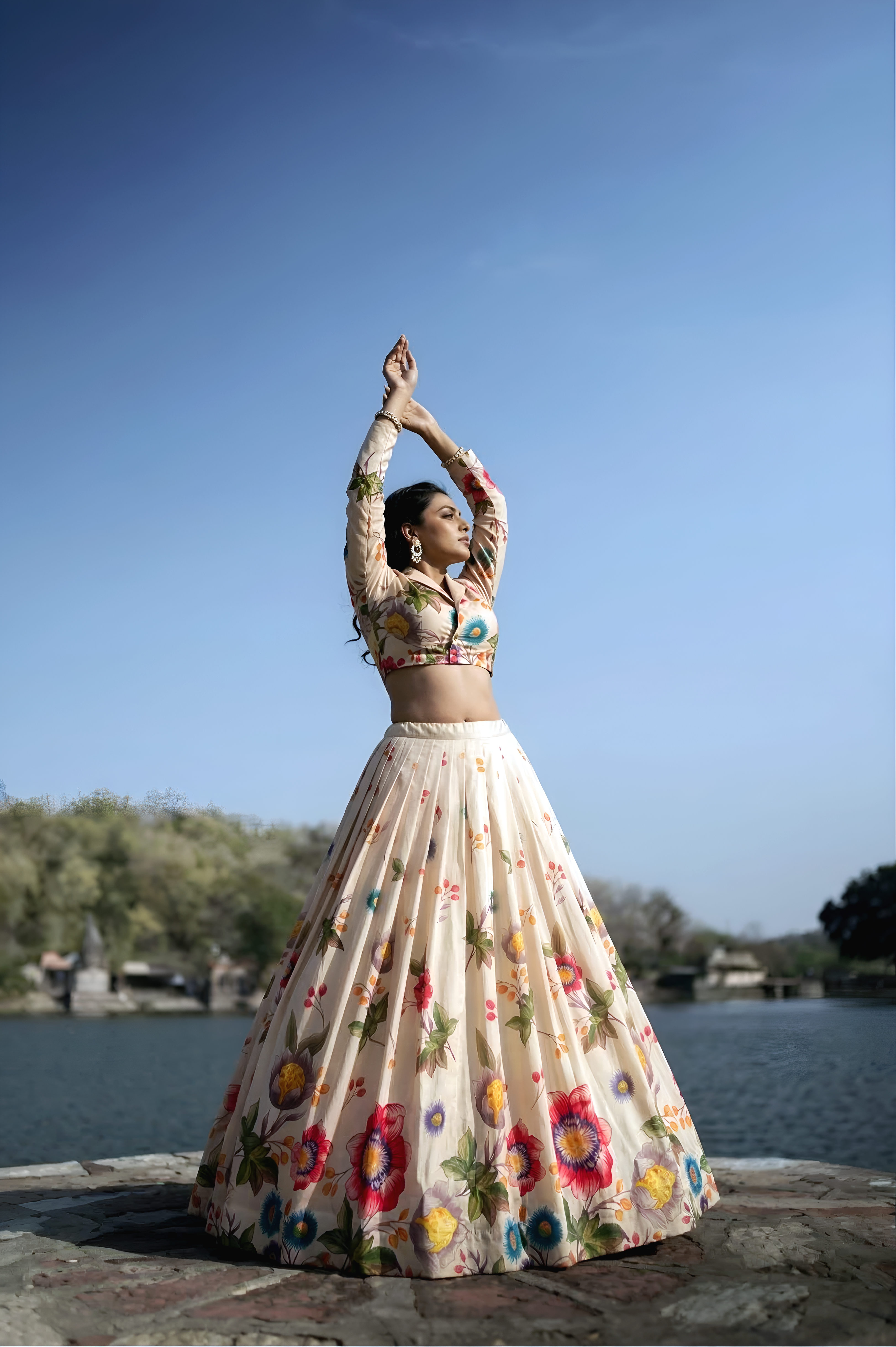 Tussar Silk Floral Printed Lehenga