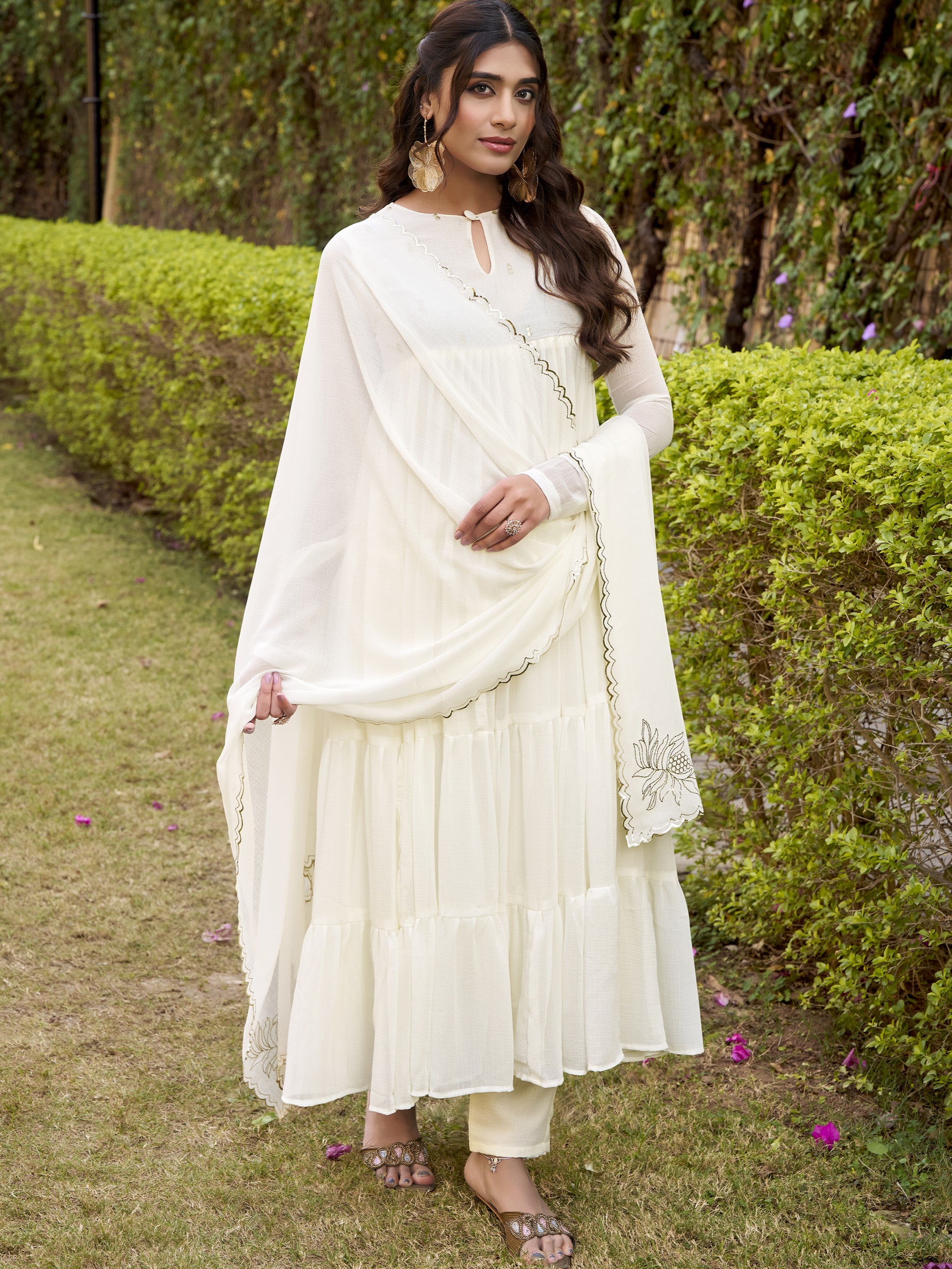 Marble Foil Work Anarkali Gown With Dupatta